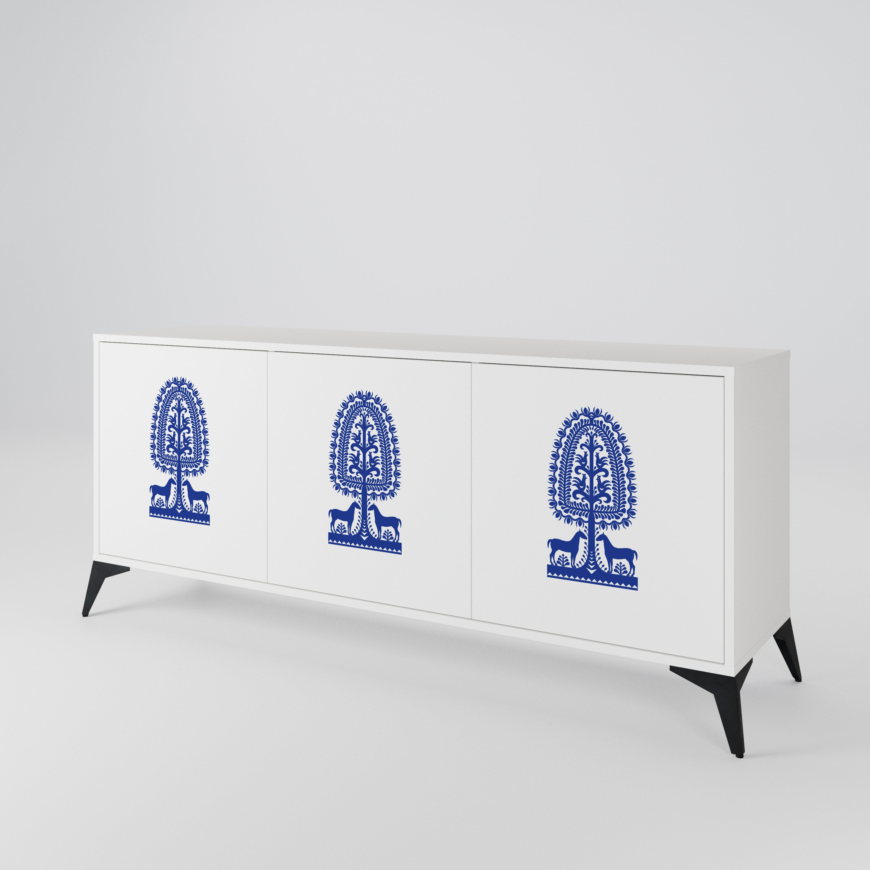 POLISH FOLK ART Aparador de 3 Puertas