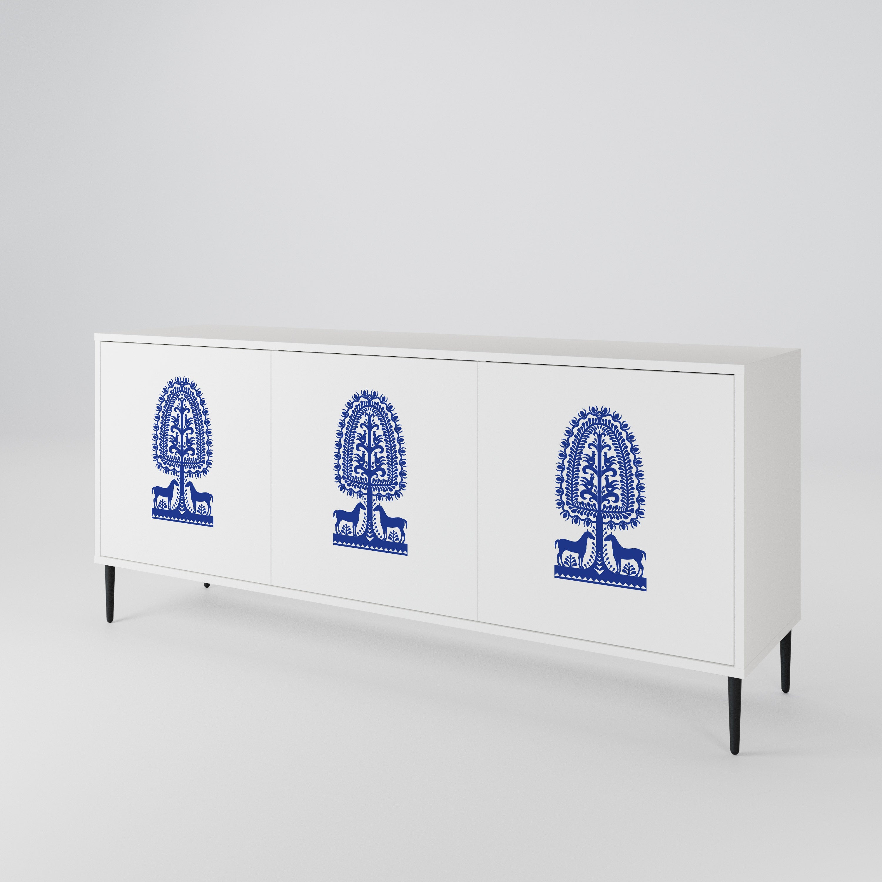 POLISH FOLK ART Aparador de 3 Puertas