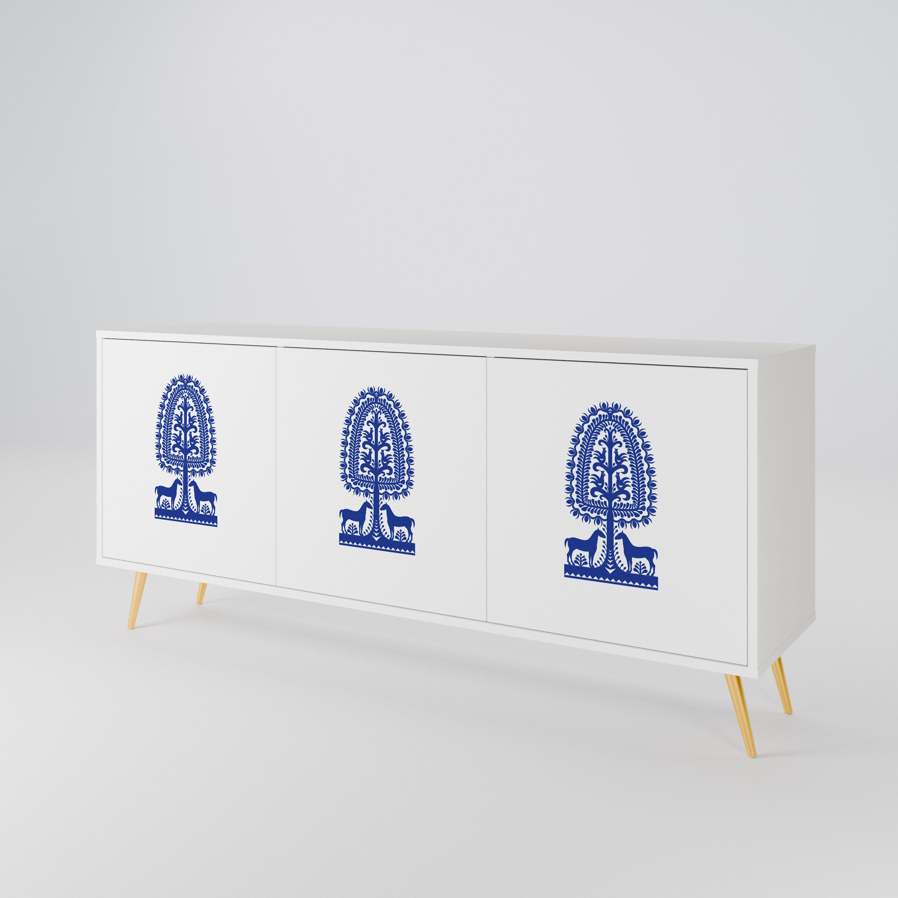 POLISH FOLK ART Aparador de 3 Puertas