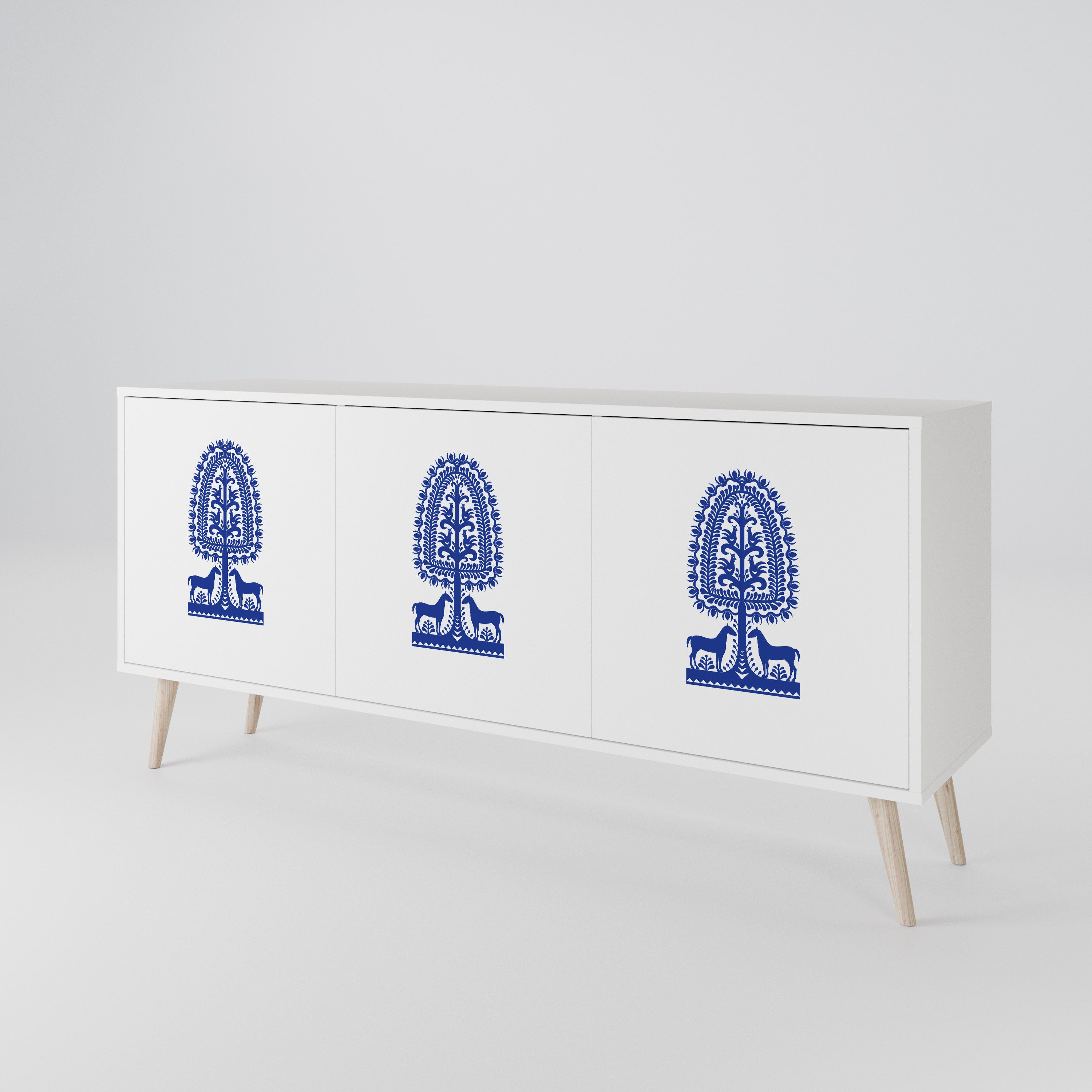 POLISH FOLK ART Aparador de 3 Puertas