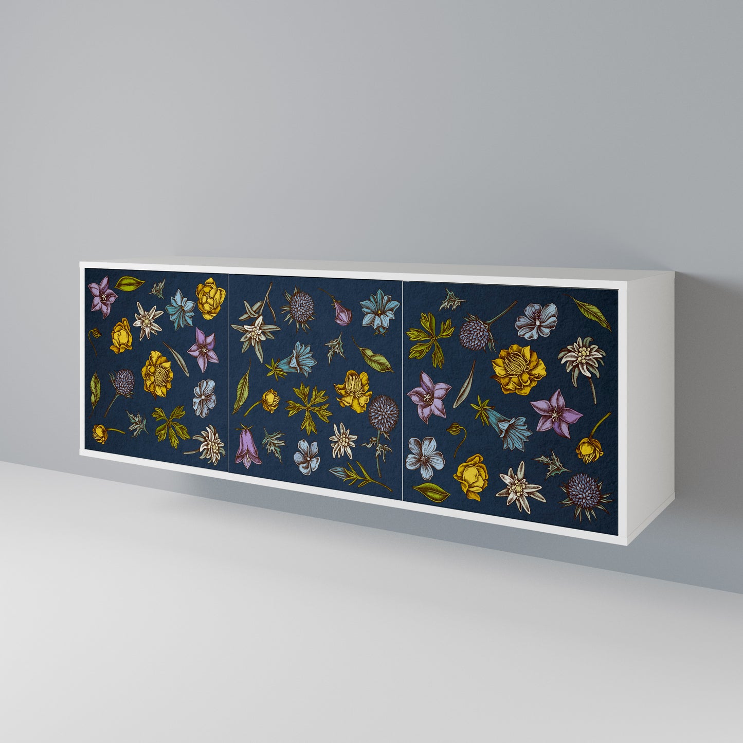 FLOWERS ON NAVY BLUE Aparador de 3 Puertas
