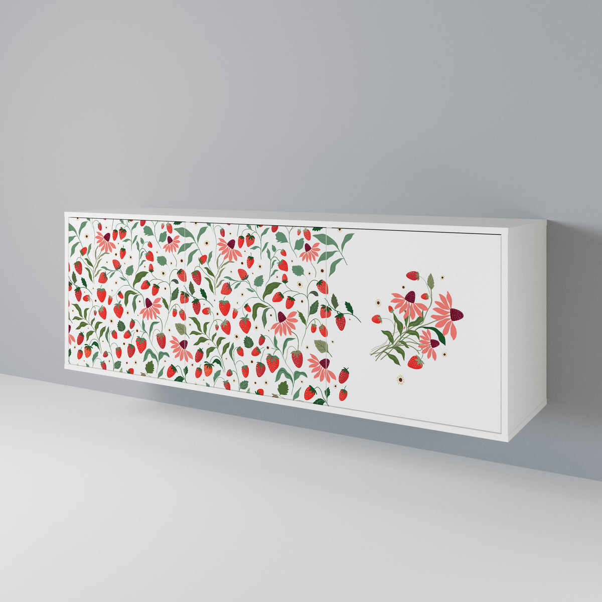 FLOWERS AND STRAWBERRIES Aparador de 3 Puertas