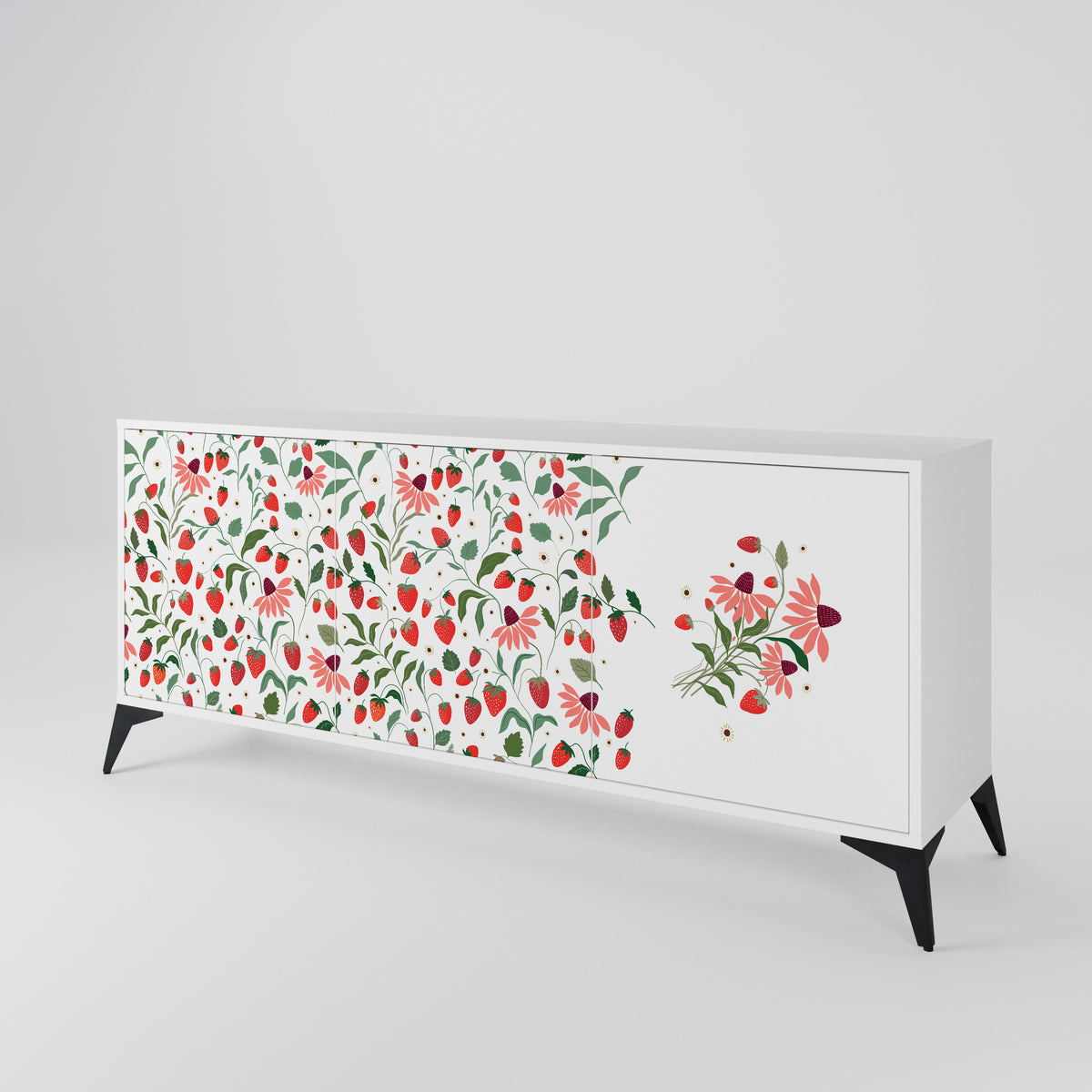 FLOWERS AND STRAWBERRIES Aparador de 3 Puertas