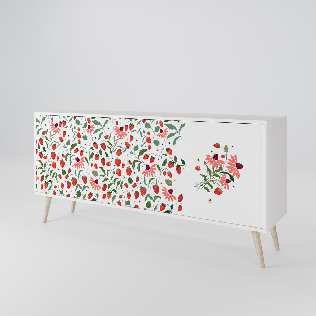 FLOWERS AND STRAWBERRIES Aparador de 3 Puertas