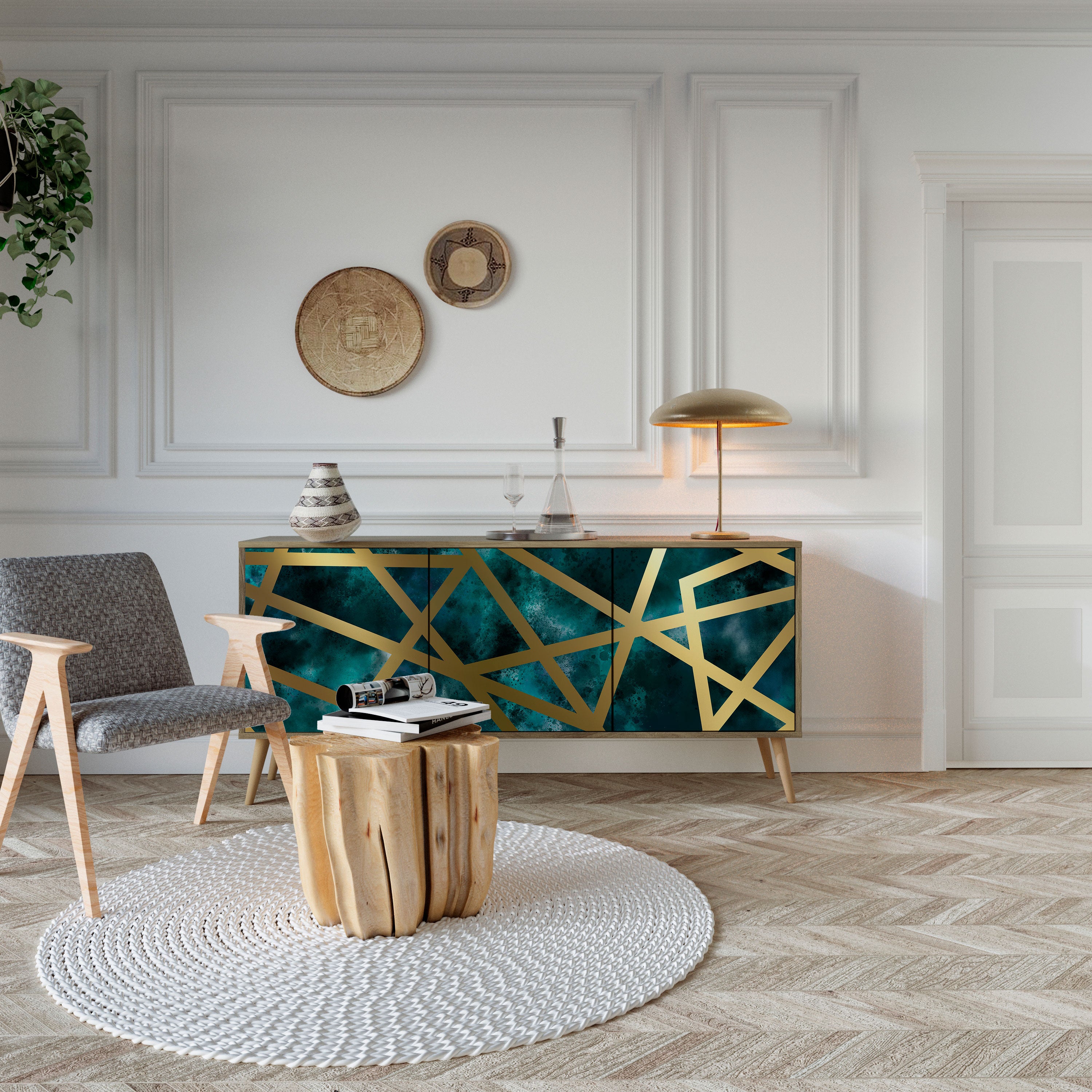THE LABYRINTH OF GOLD 3-Door Sideboard in Oak Effect