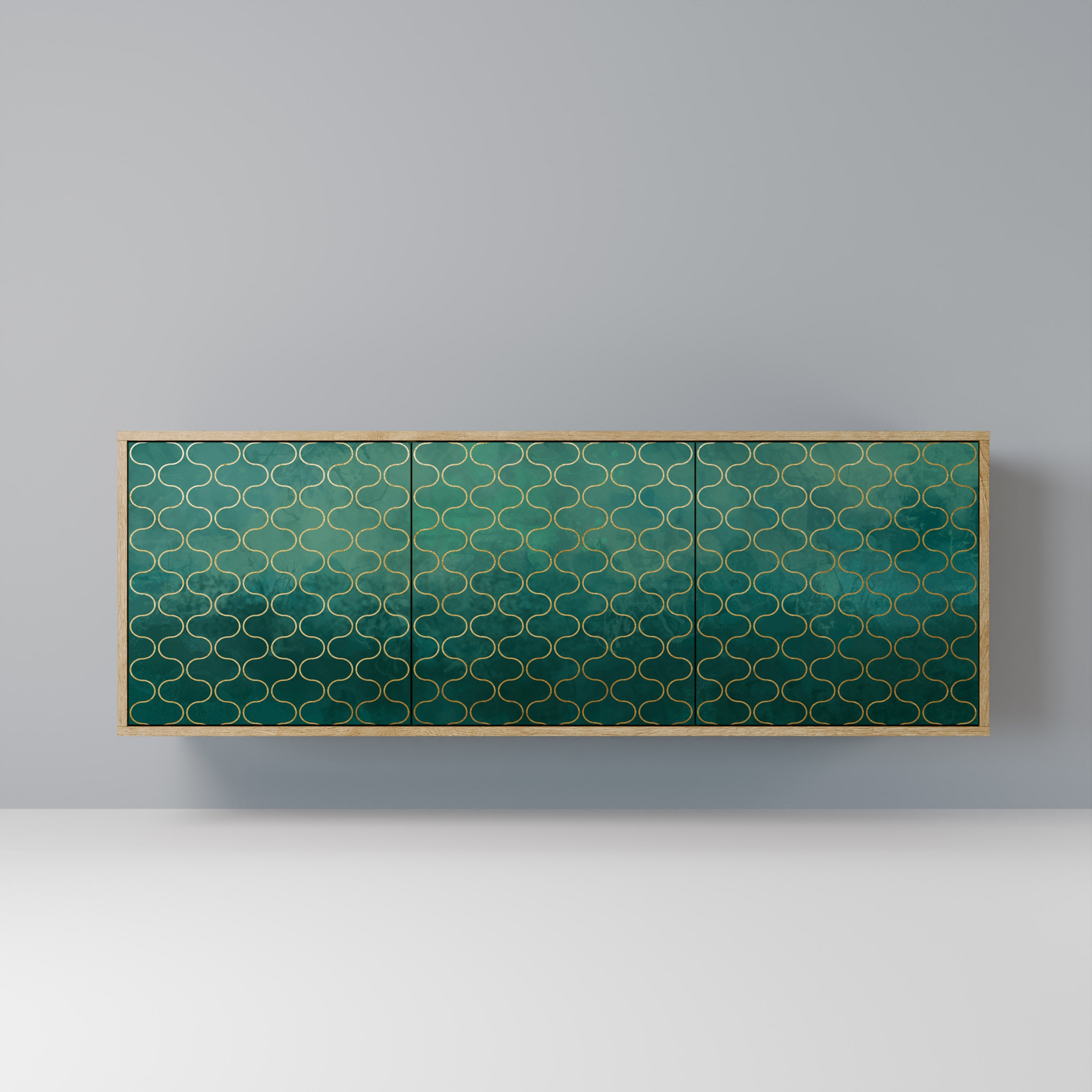 TESSELATED GREENERY 3-Door Sideboard in Oak Effect