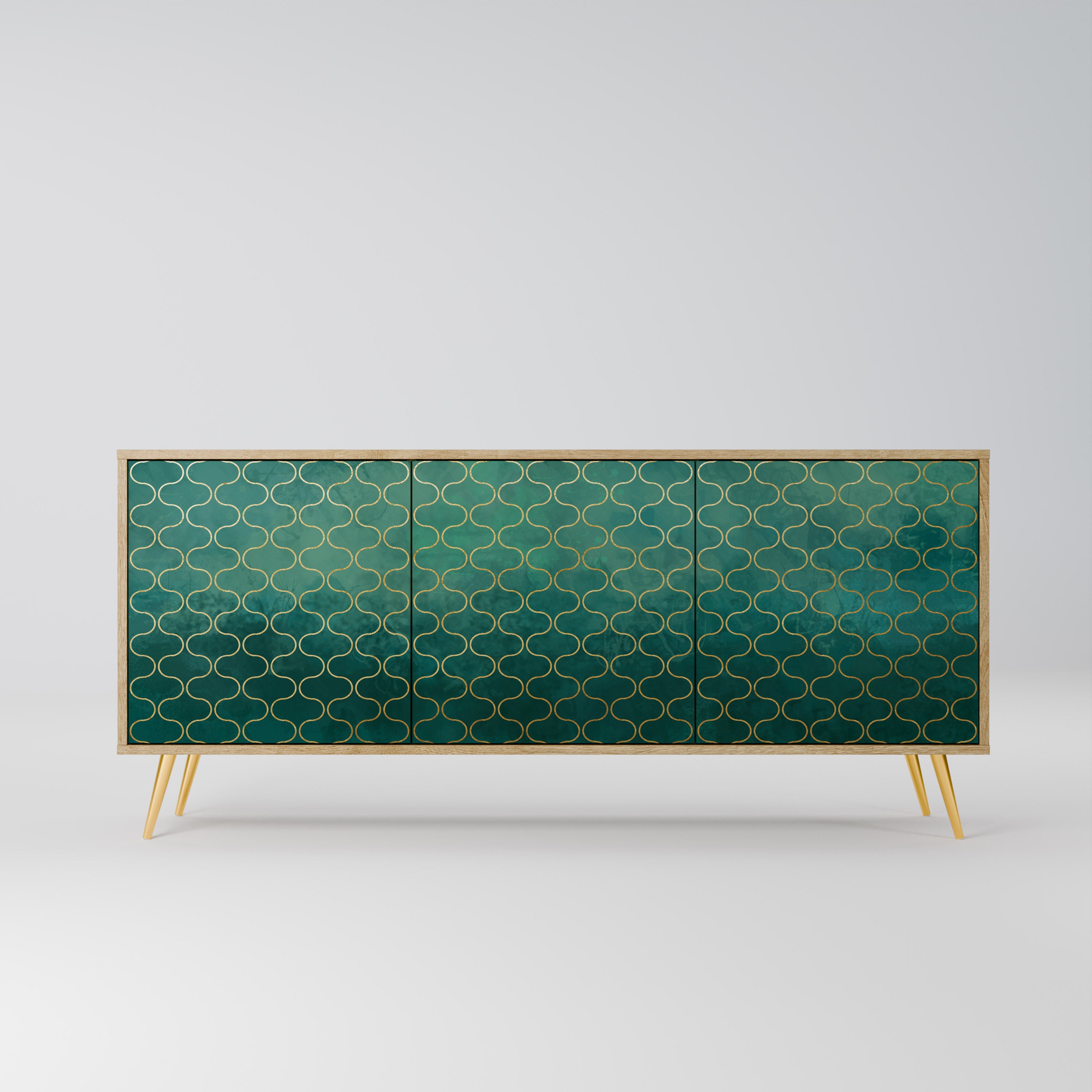 TESSELATED GREENERY 3-Door Sideboard in Oak Effect