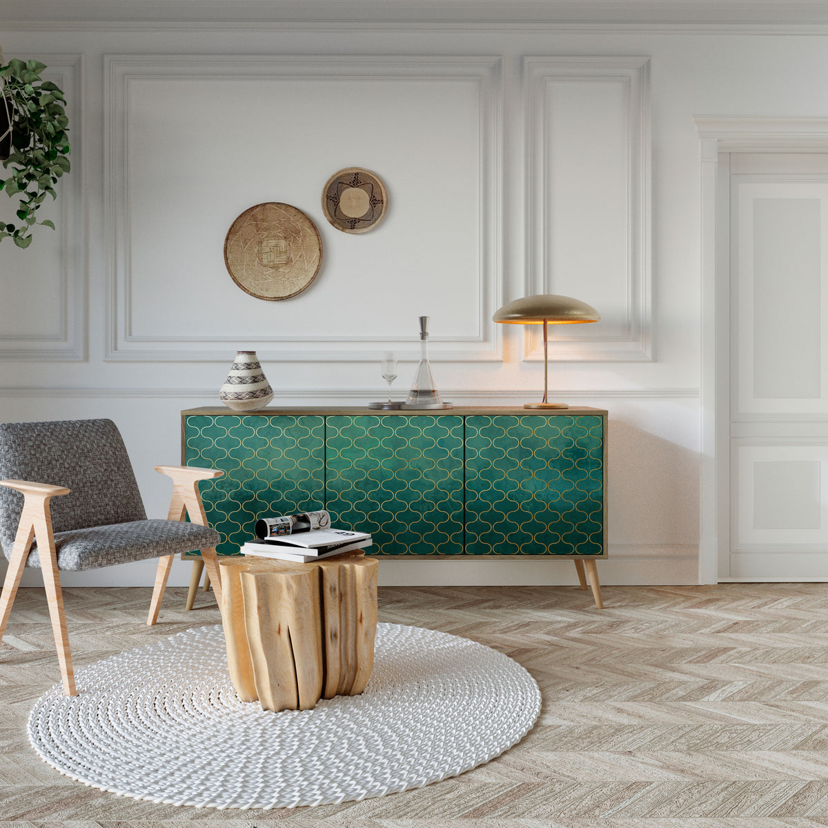 TESSELATED GREENERY Aparador de 3 Puertas