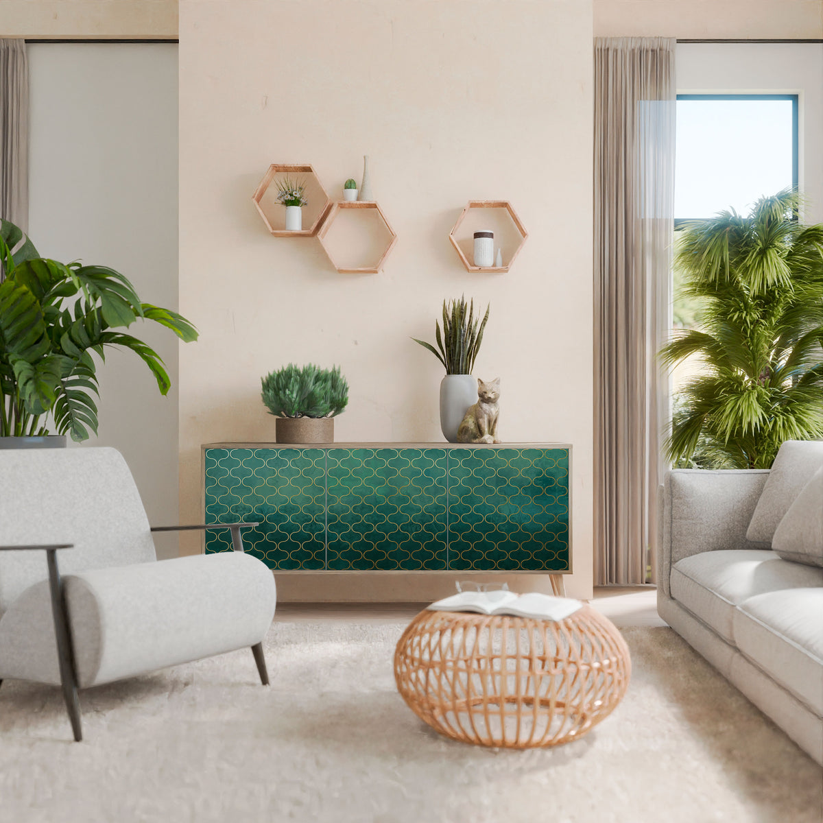 TESSELATED GREENERY Aparador de 3 Puertas