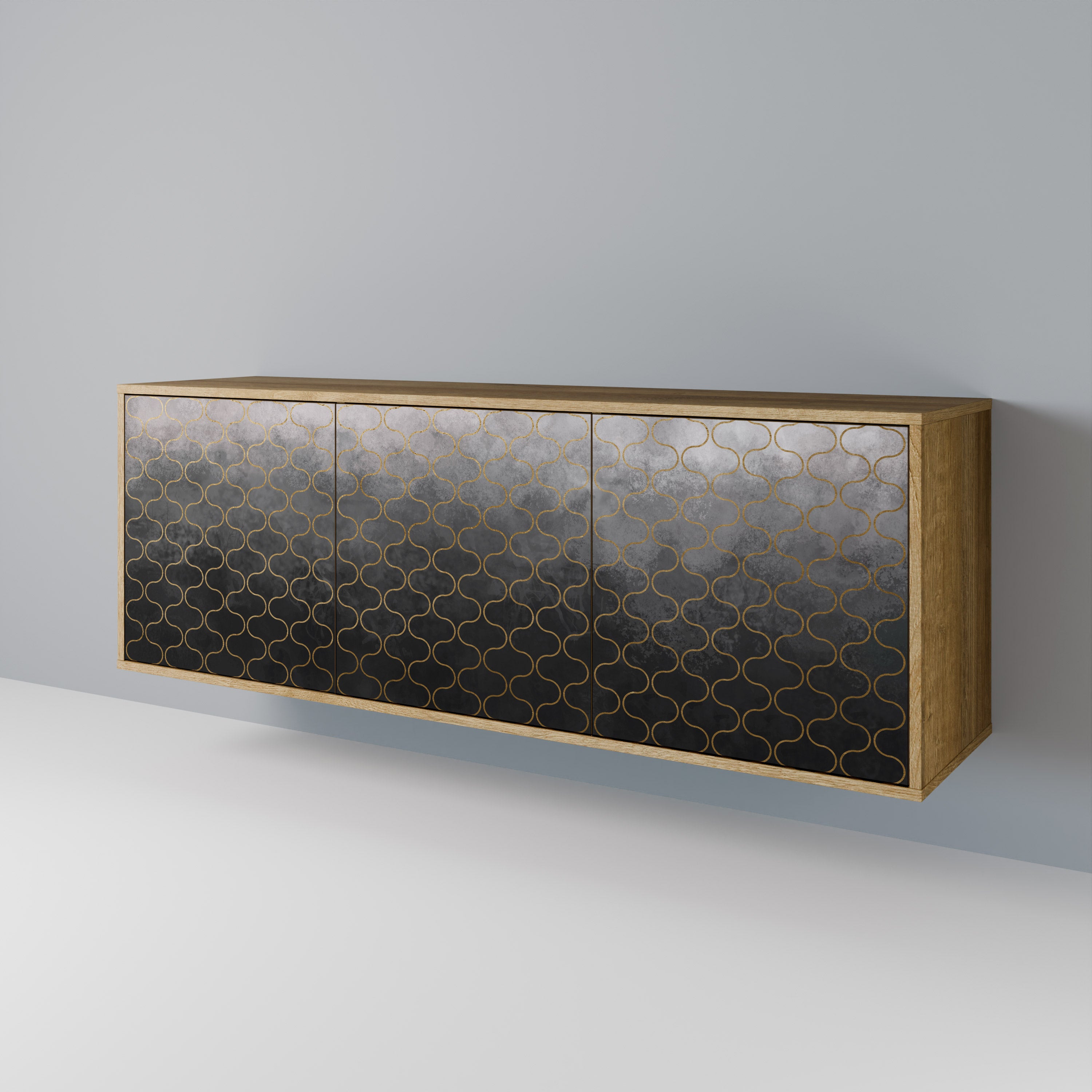 TESSELATED GRAYISH 3-Door Sideboard in Oak Effect