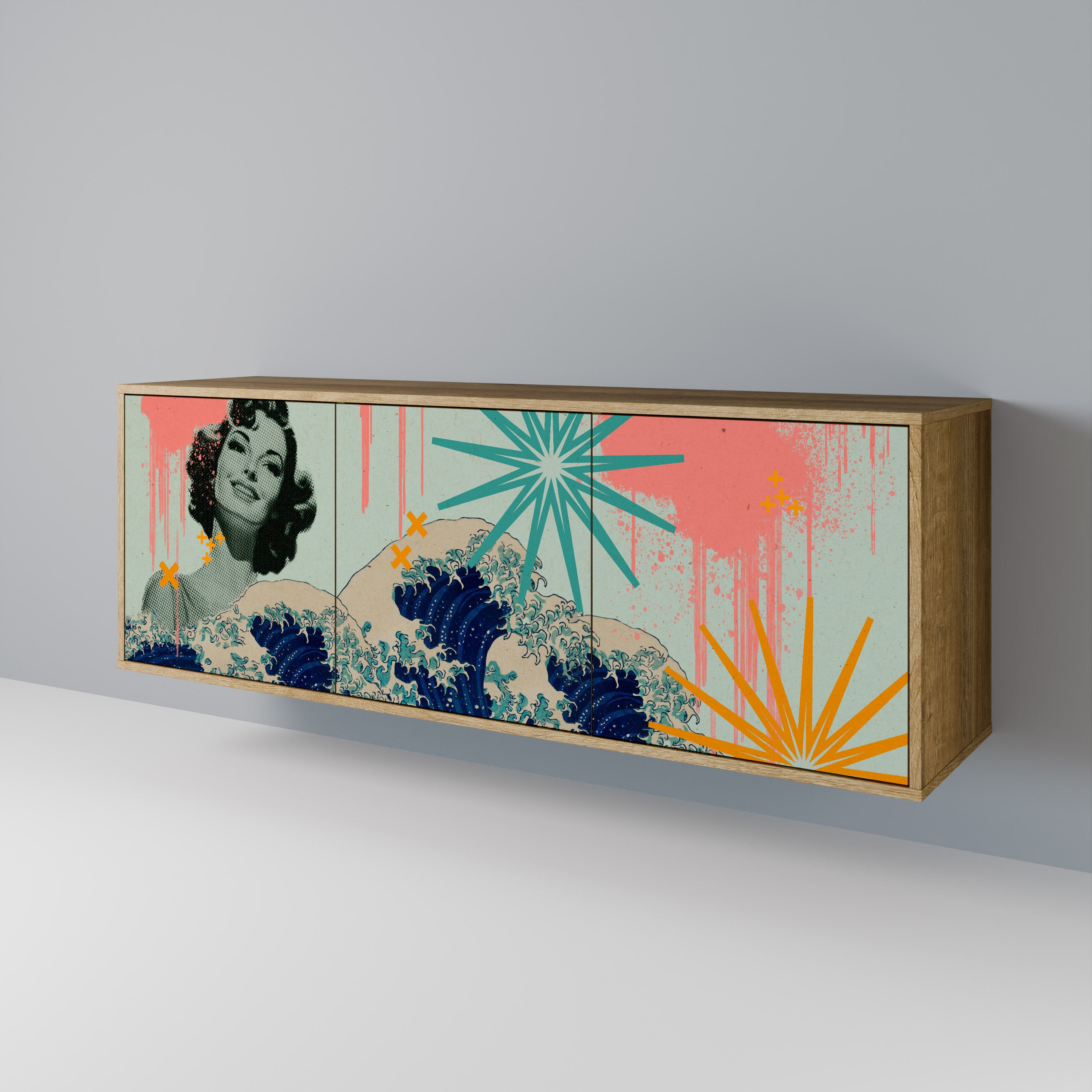 KANAGAWA BEAUTY 3-Door Sideboard in Oak Effect