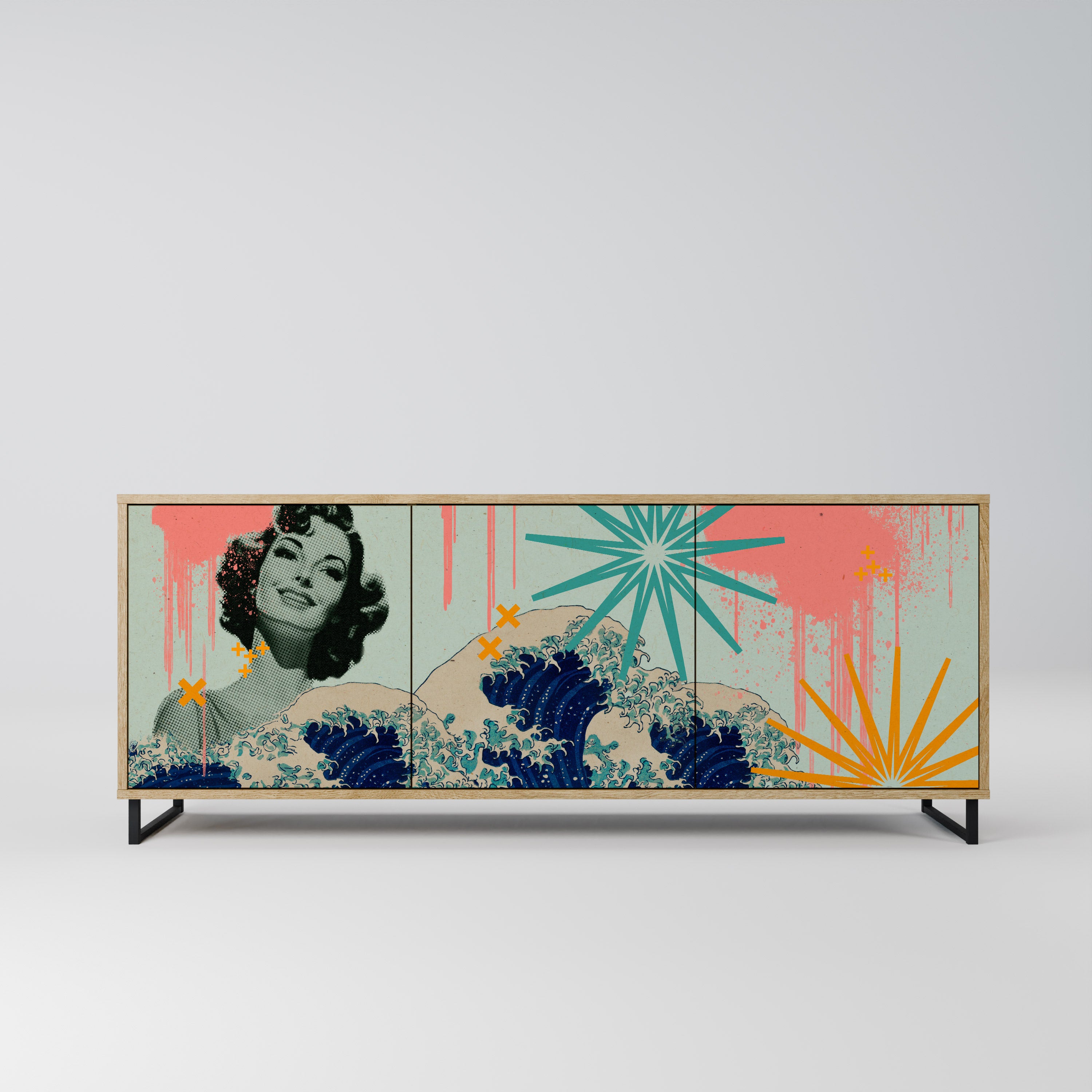 KANAGAWA BEAUTY 3-Door Sideboard in Oak Effect