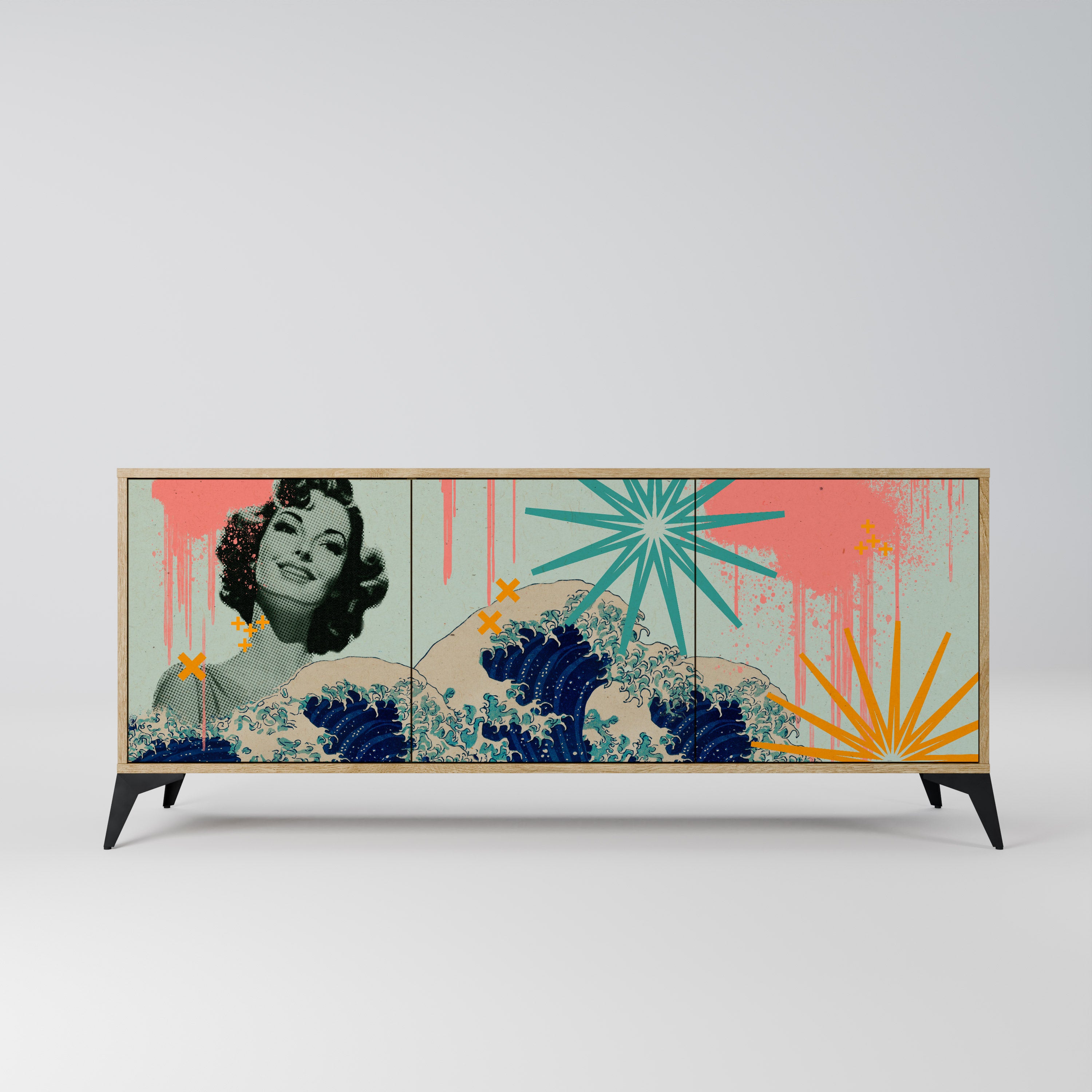 KANAGAWA BEAUTY 3-Door Sideboard in Oak Effect
