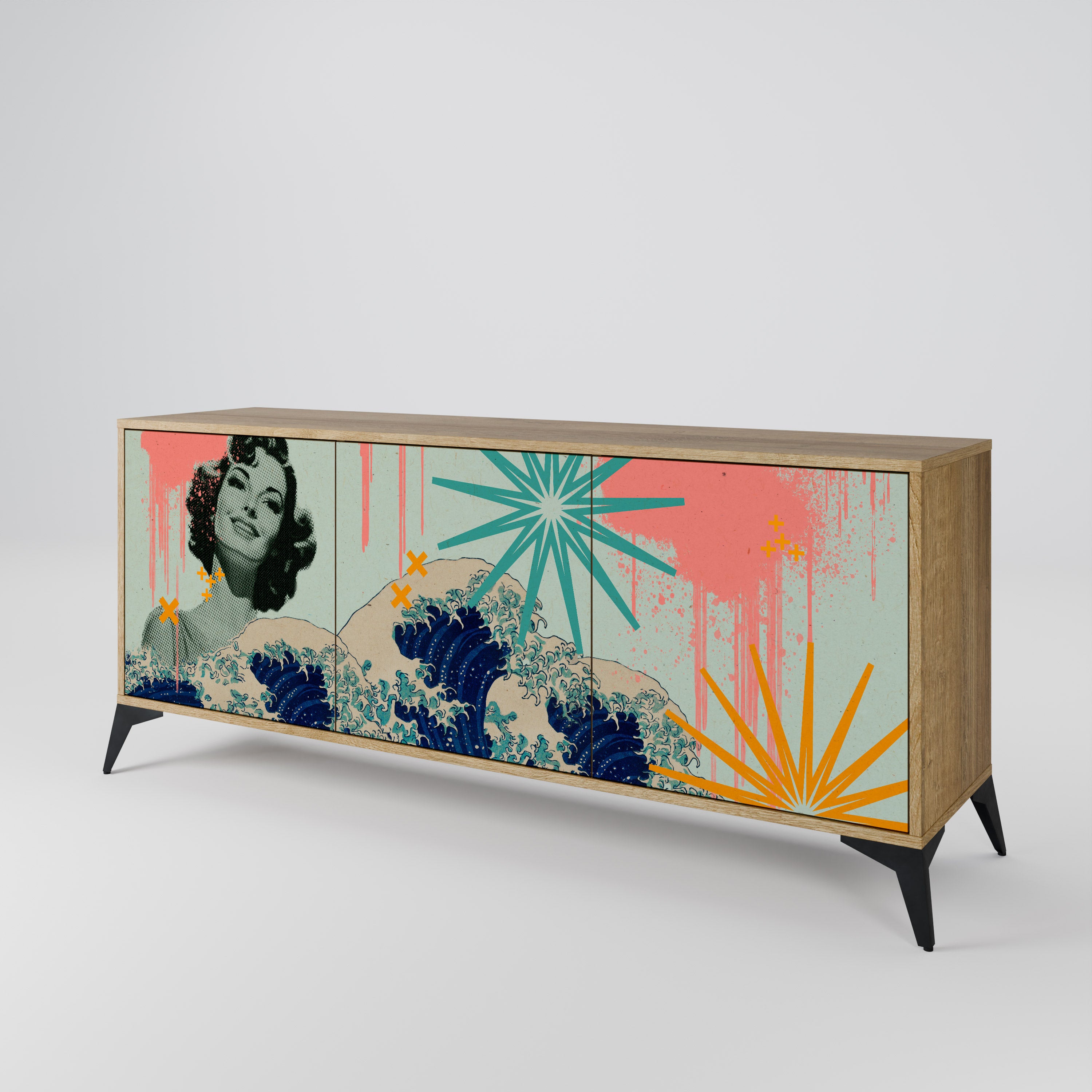 KANAGAWA BEAUTY 3-Door Sideboard in Oak Effect