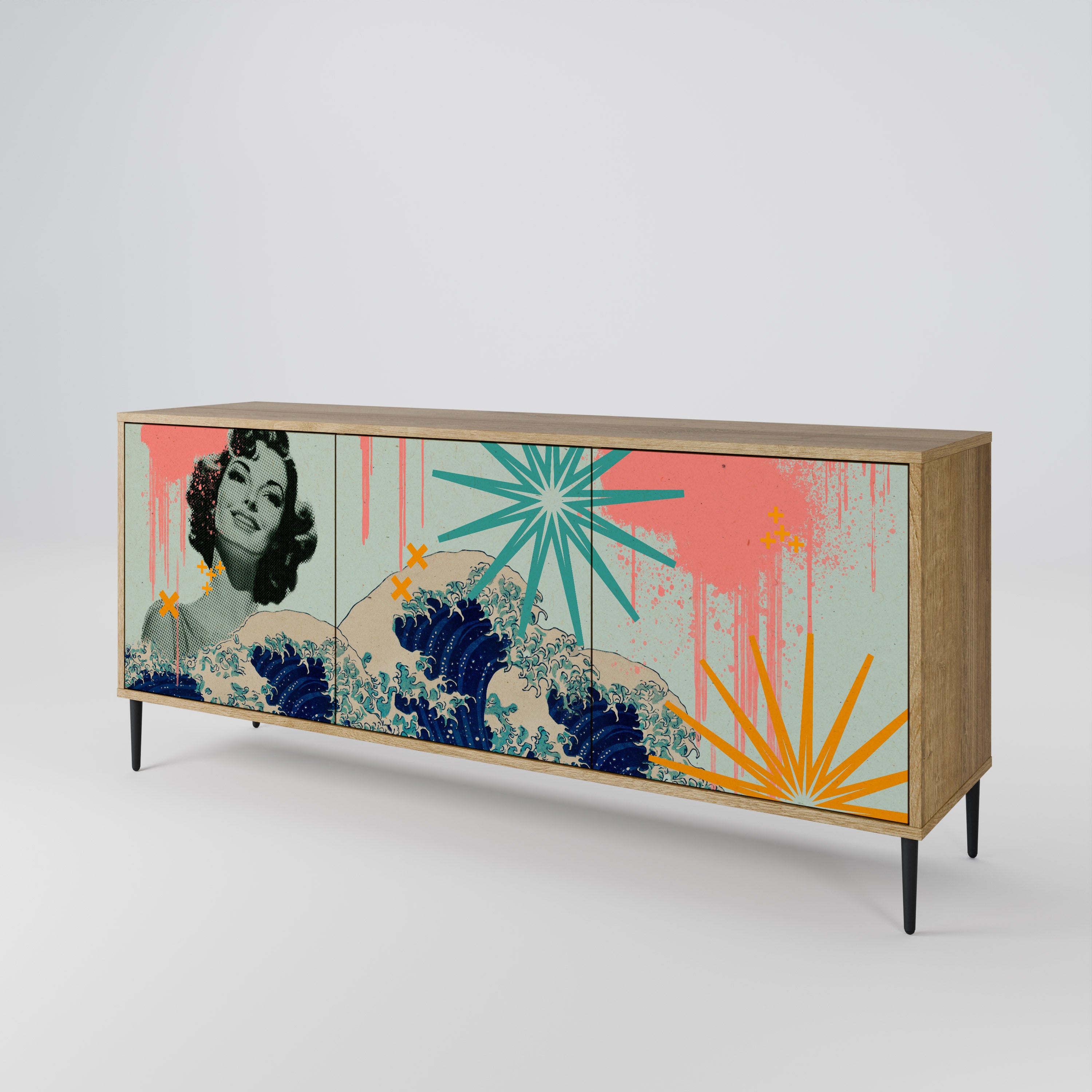 KANAGAWA BEAUTY 3-Door Sideboard in Oak Effect