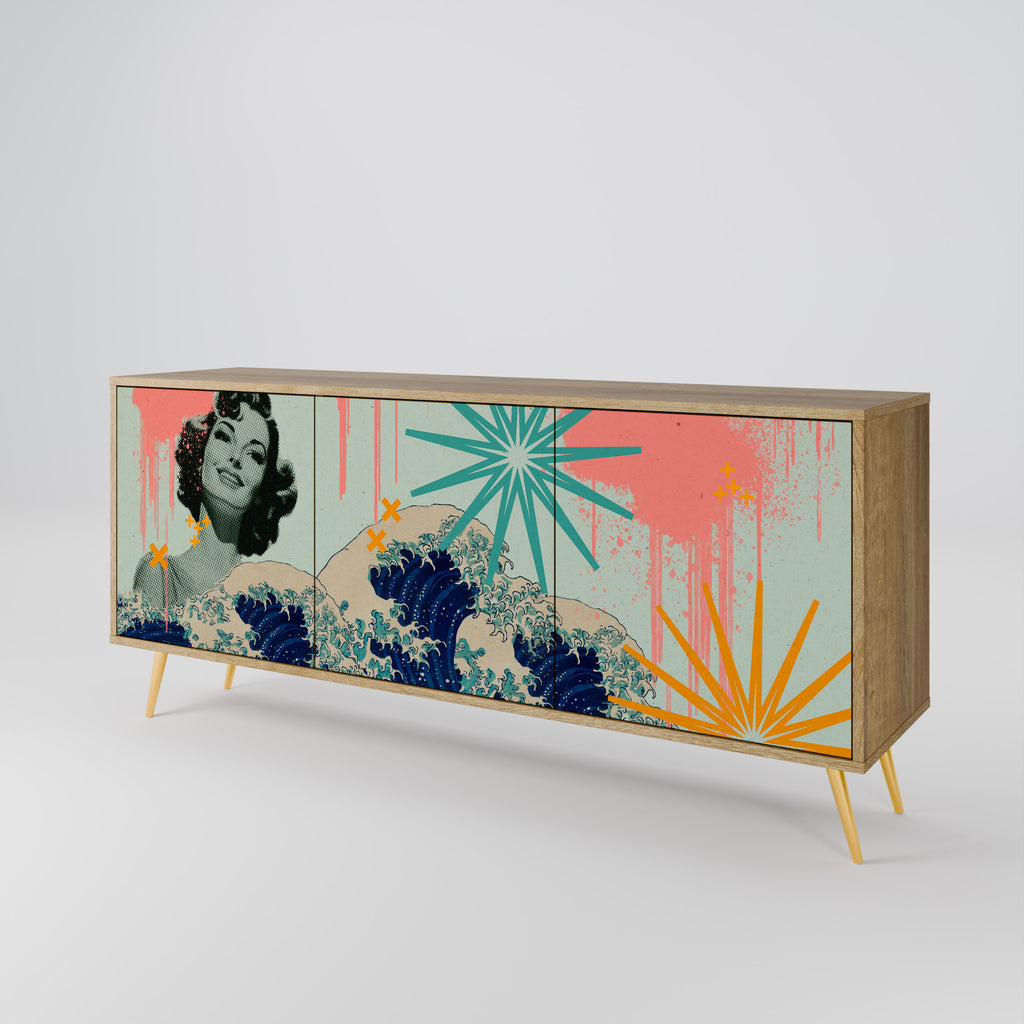 KANAGAWA BEAUTY 3-Door Sideboard in Oak Effect