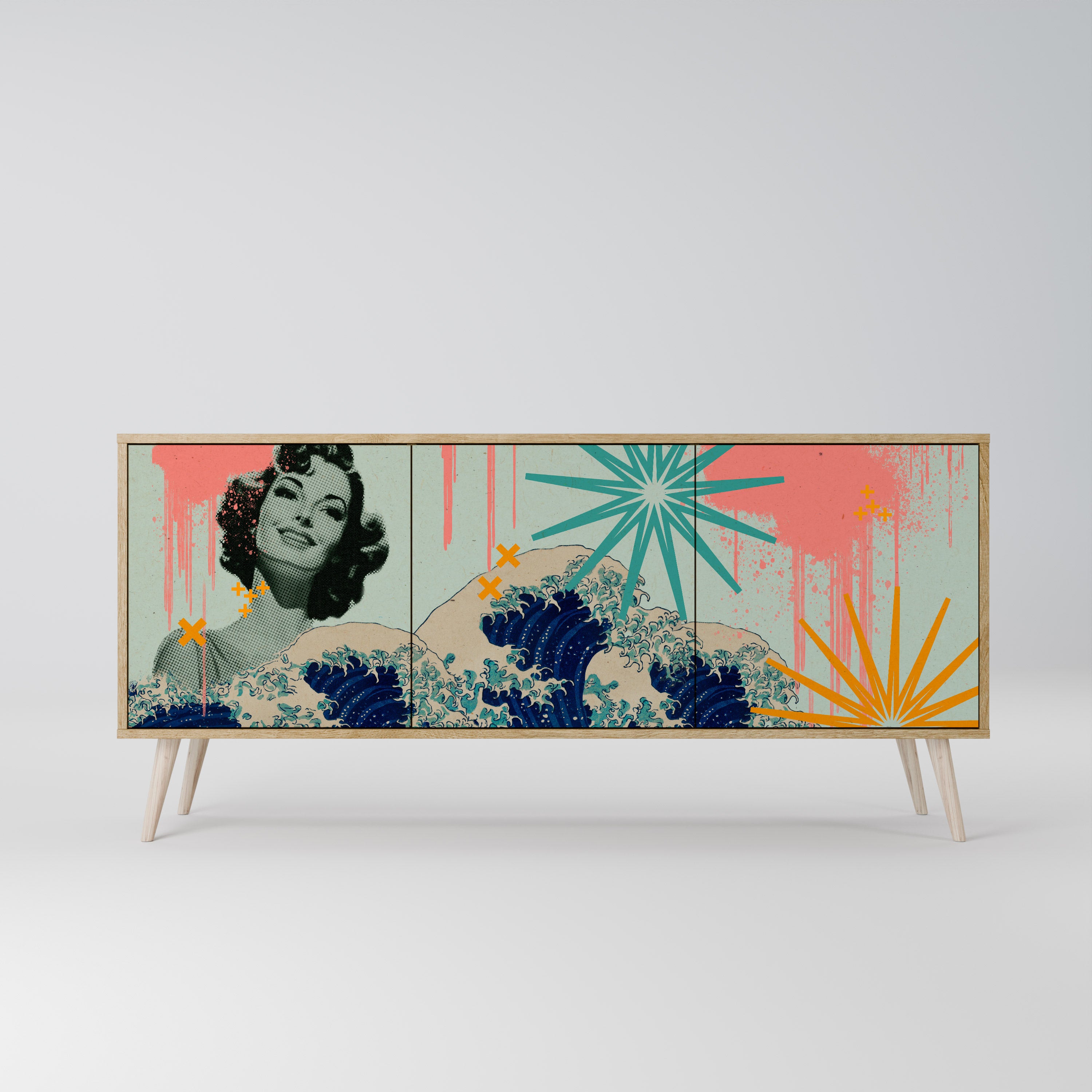 KANAGAWA BEAUTY 3-Door Sideboard in Oak Effect