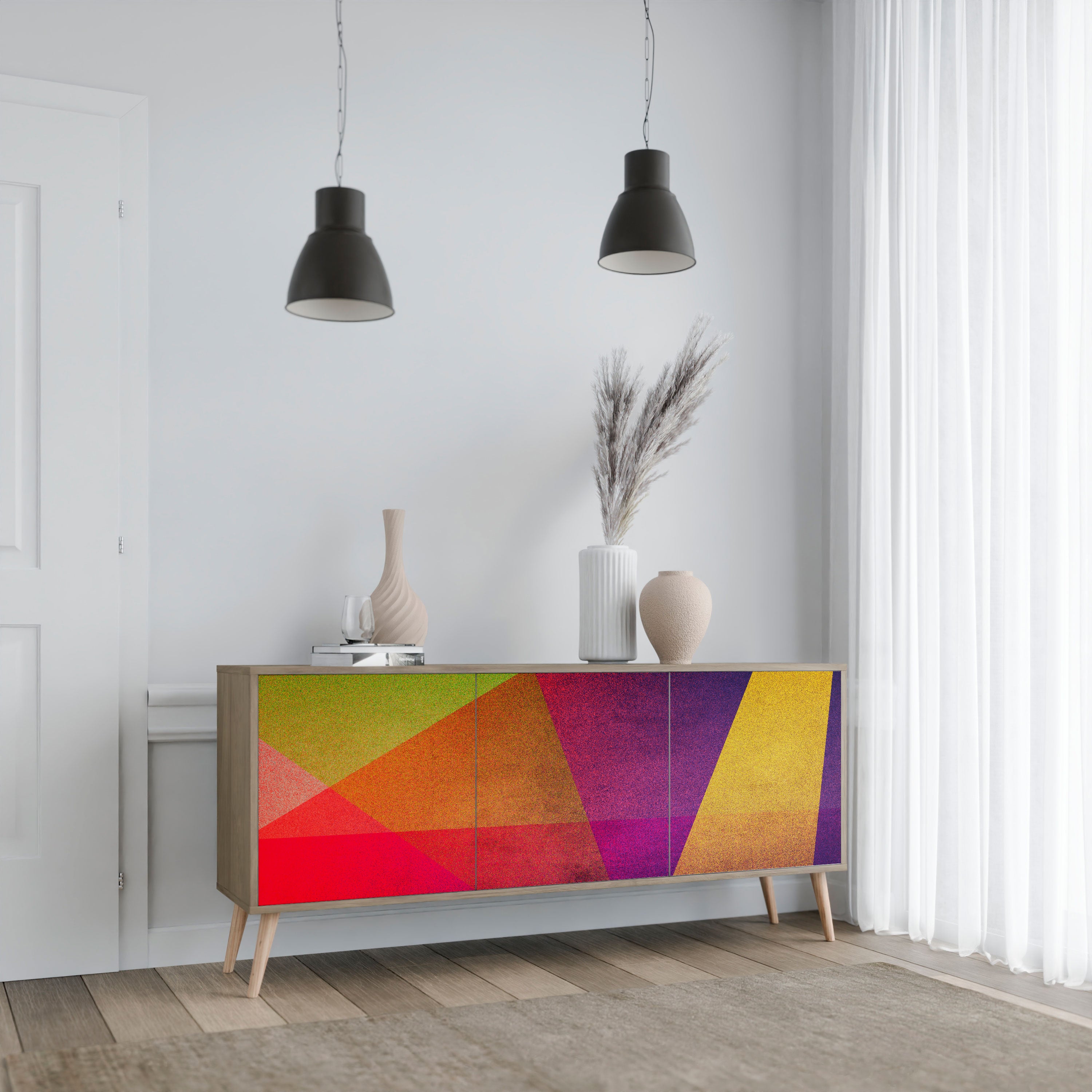 VIVID GEOMETRY 3-Door Sideboard in Oak Effect