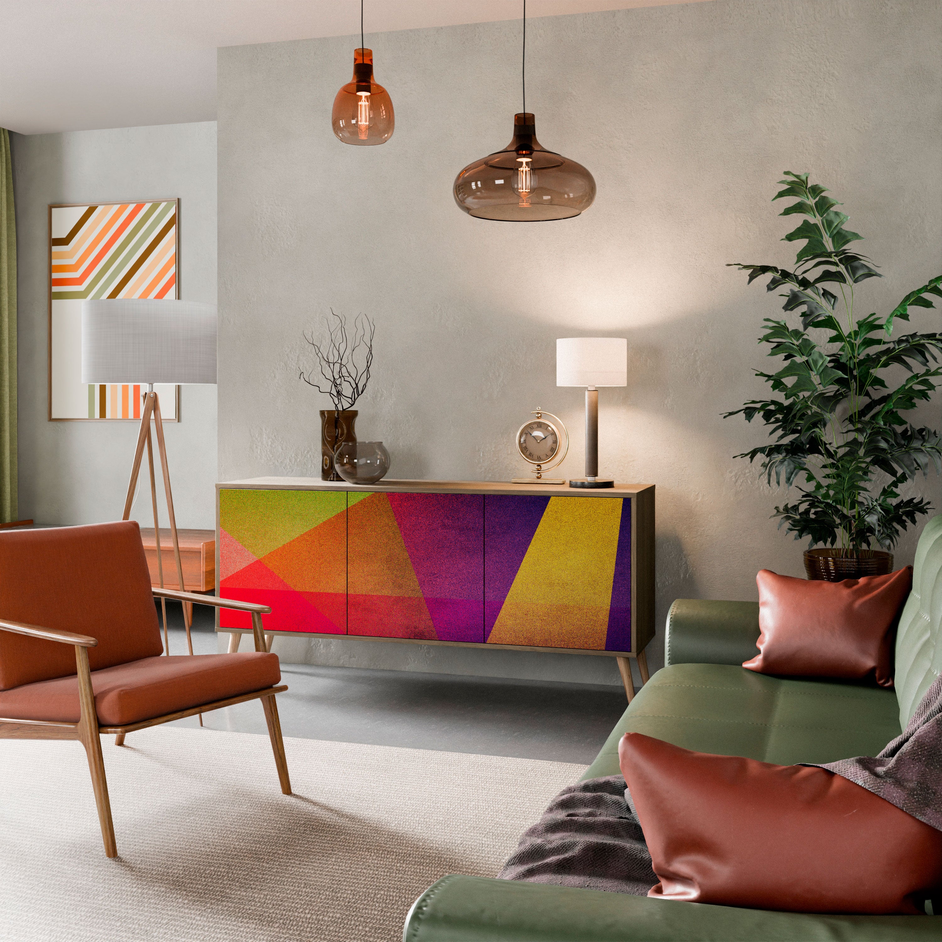 VIVID GEOMETRY 3-Door Sideboard in Oak Effect