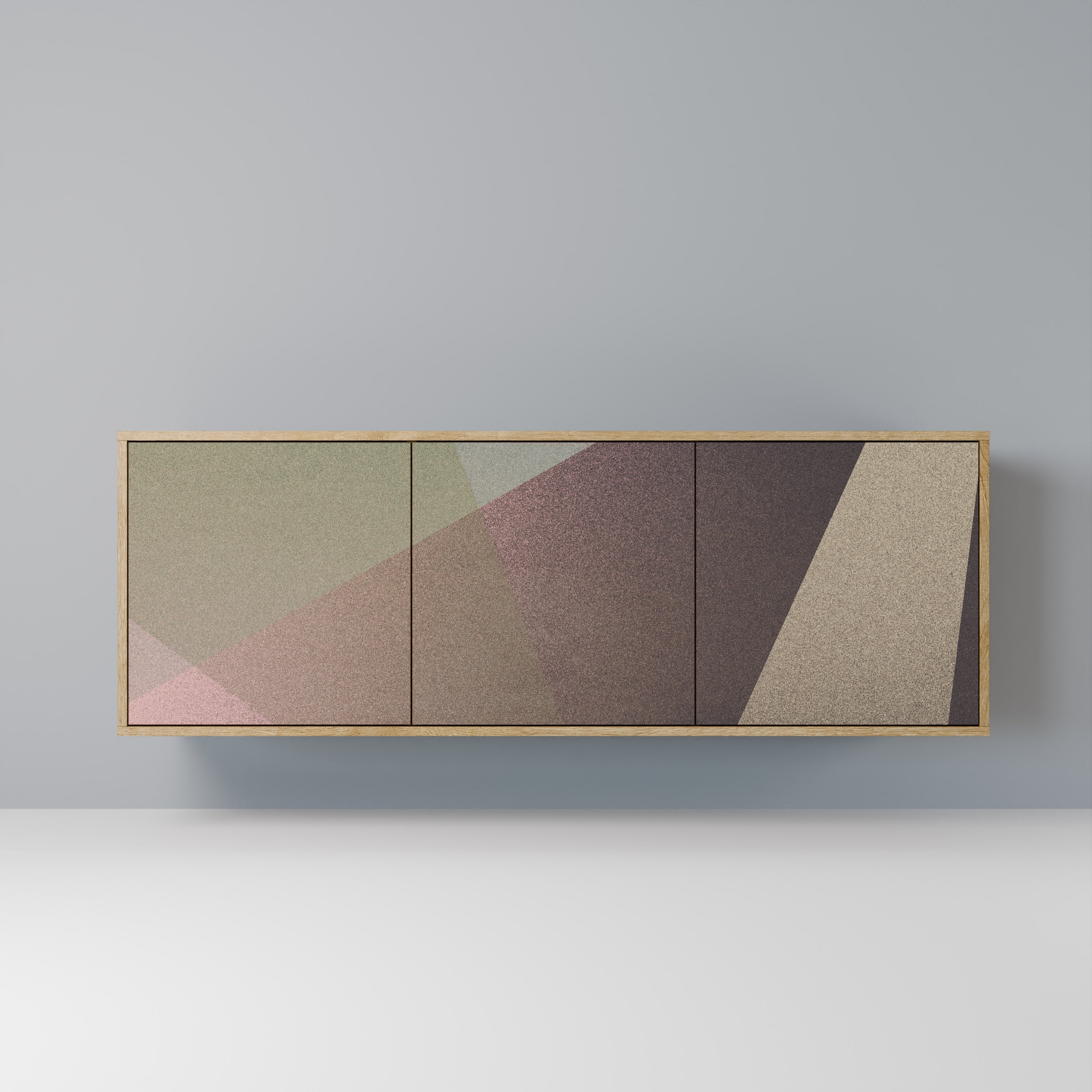 BEIGE GEOMETRY 3-Door Sideboard in Oak Effect