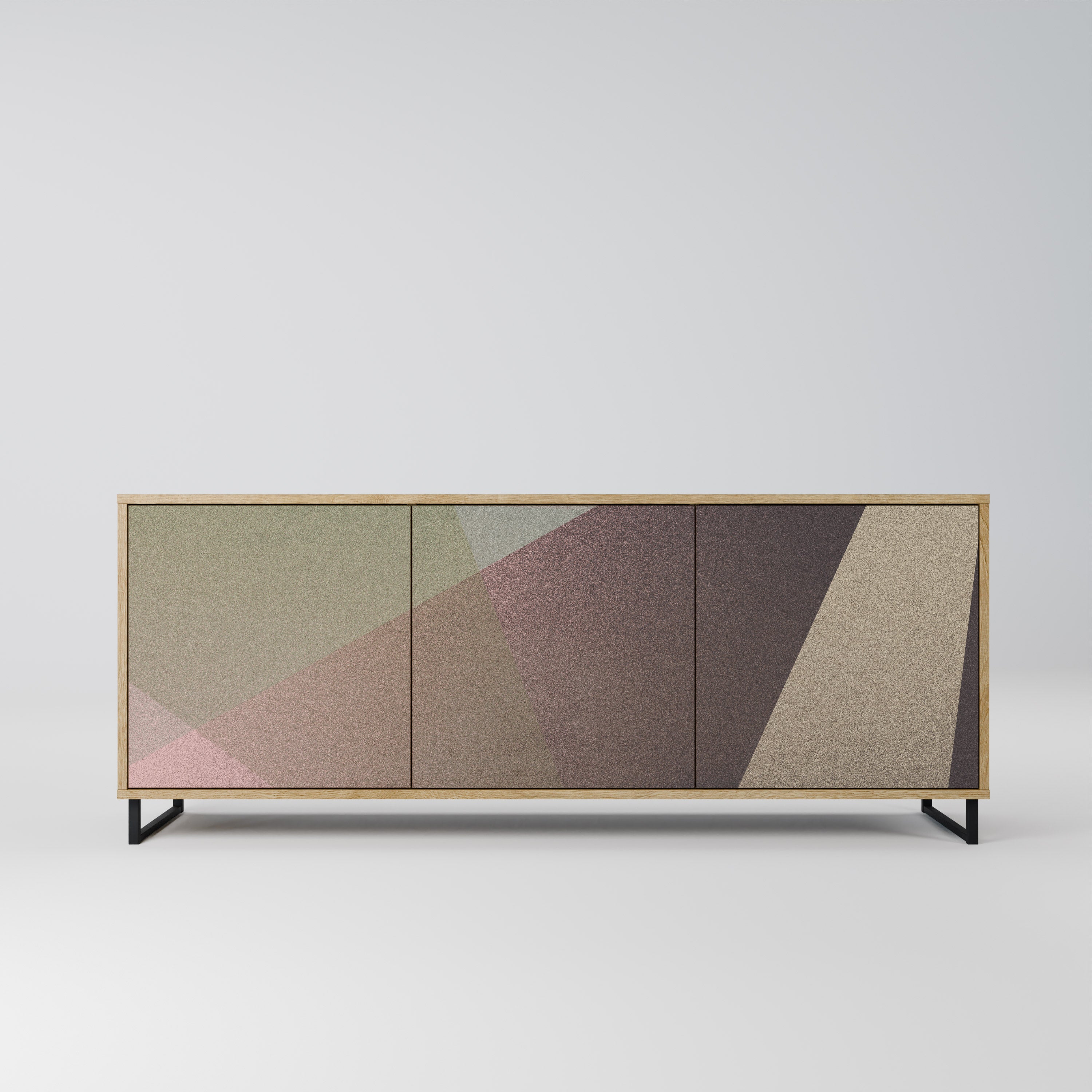 BEIGE GEOMETRY 3-Door Sideboard in Oak Effect