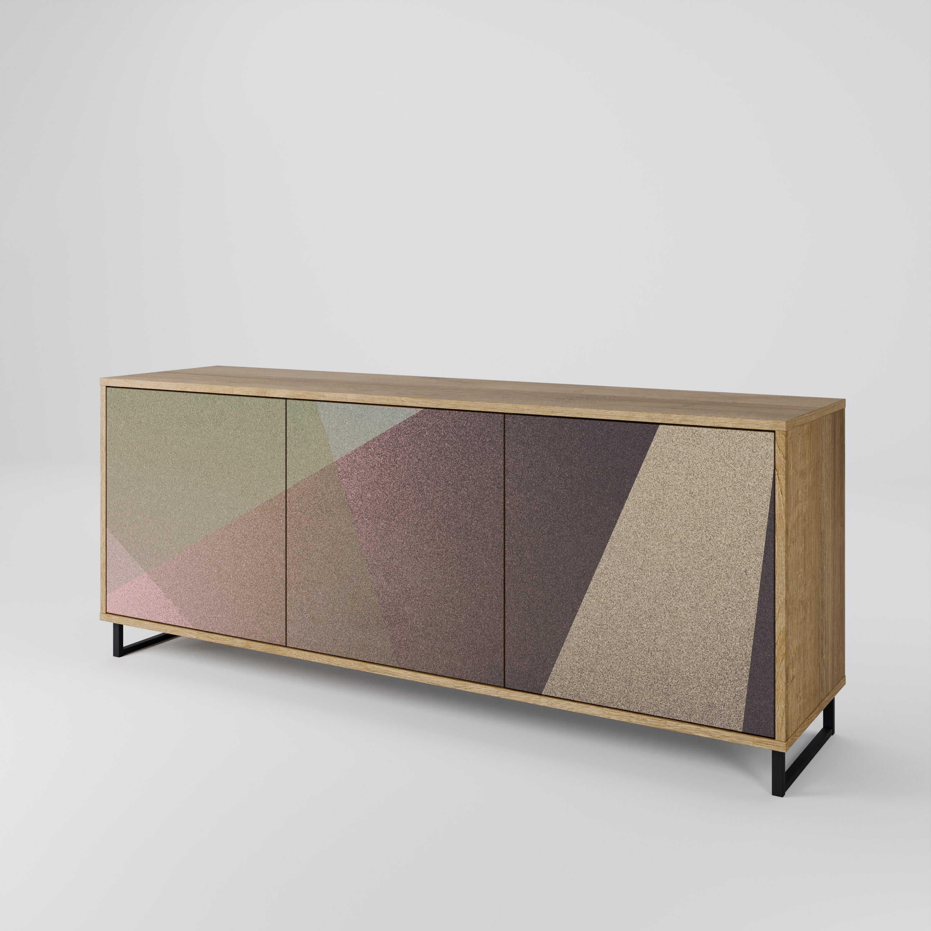 BEIGE GEOMETRY 3-Door Sideboard in Oak Effect