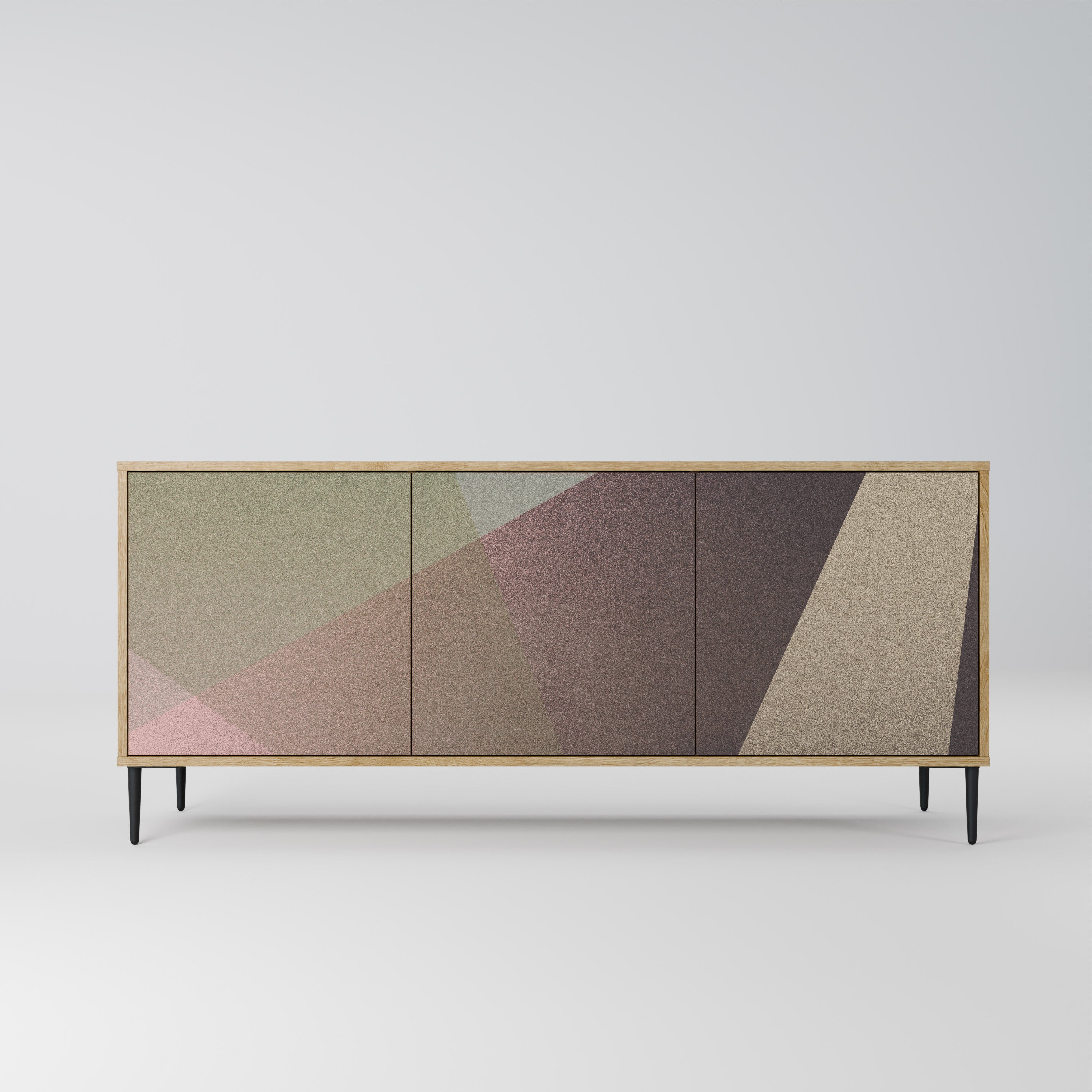 BEIGE GEOMETRY 3-Door Sideboard in Oak Effect