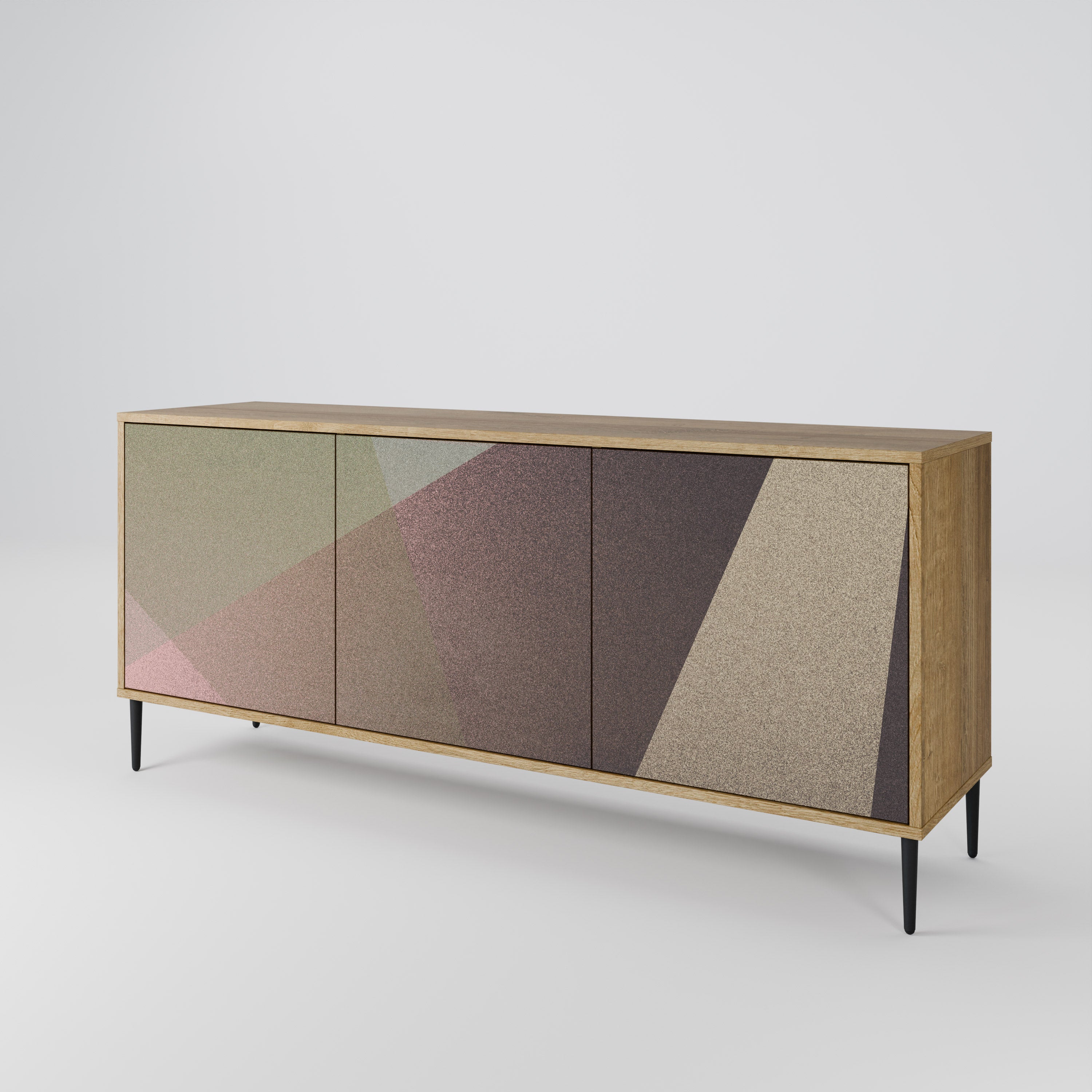 BEIGE GEOMETRY 3-Door Sideboard in Oak Effect