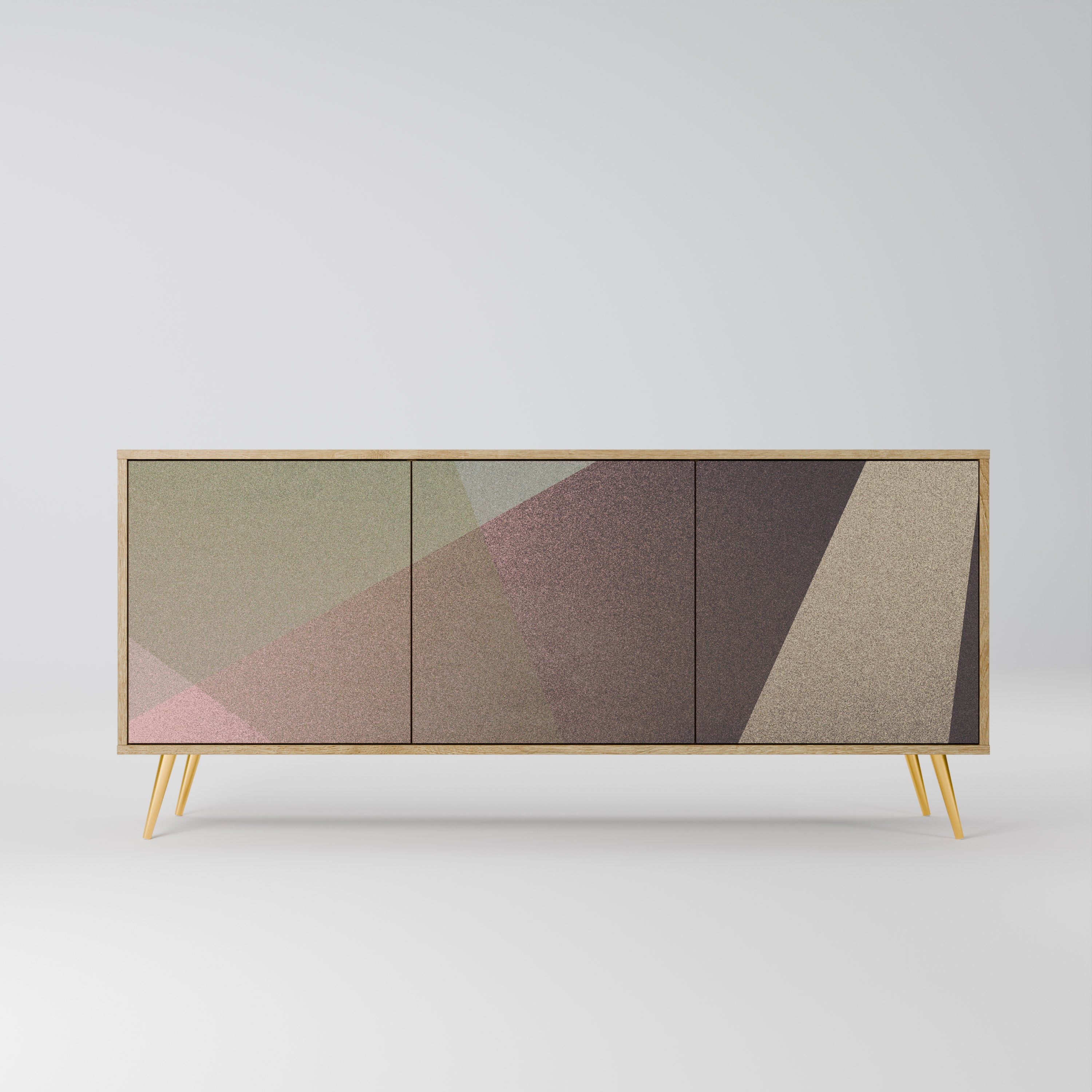 BEIGE GEOMETRY 3-Door Sideboard in Oak Effect