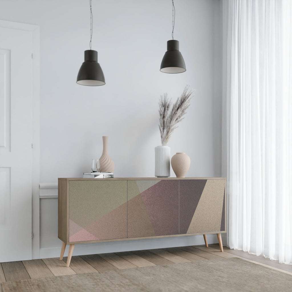BEIGE GEOMETRY 3-Door Sideboard in Oak Effect