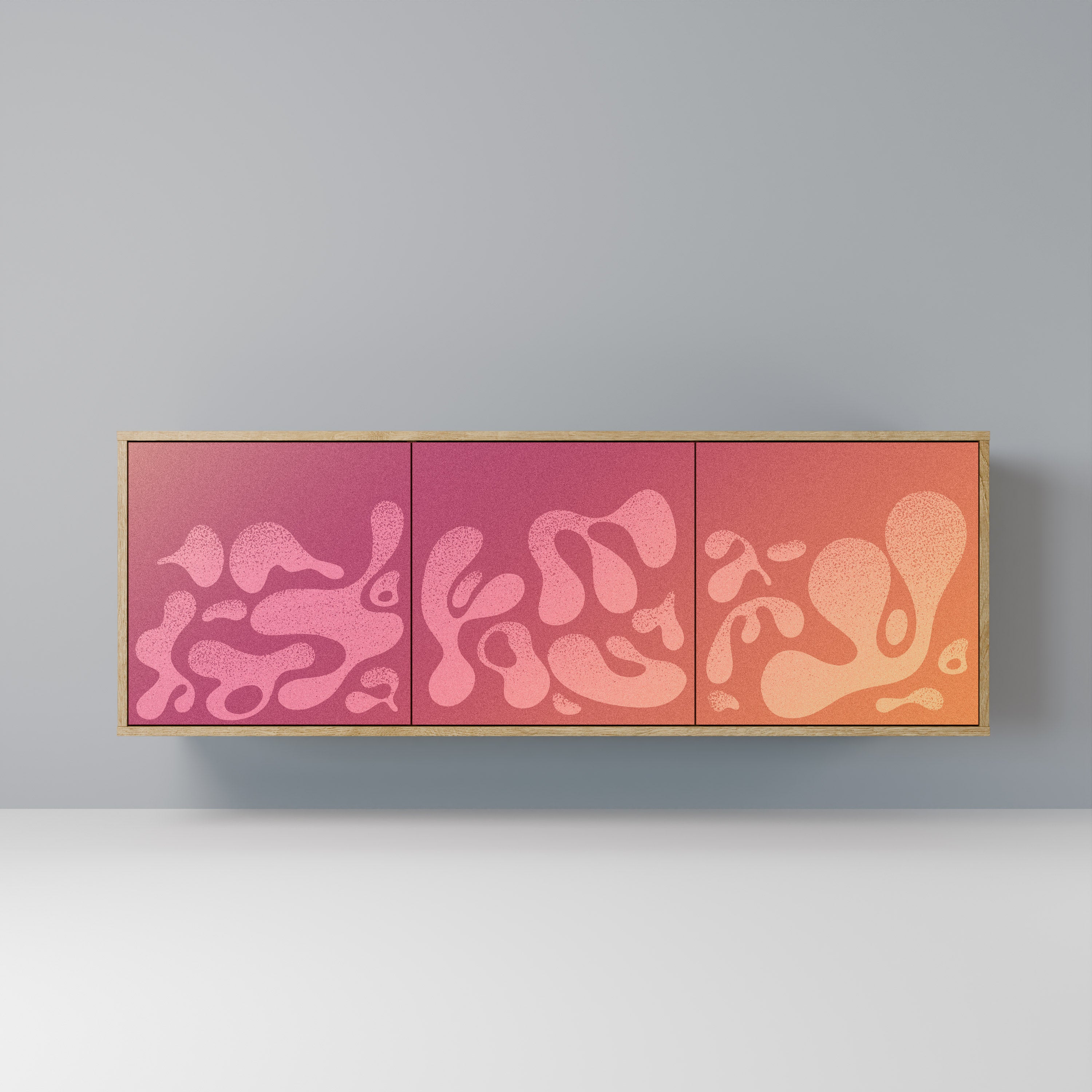 IRREGULAR PINK 3-Door Sideboard in Oak Effect