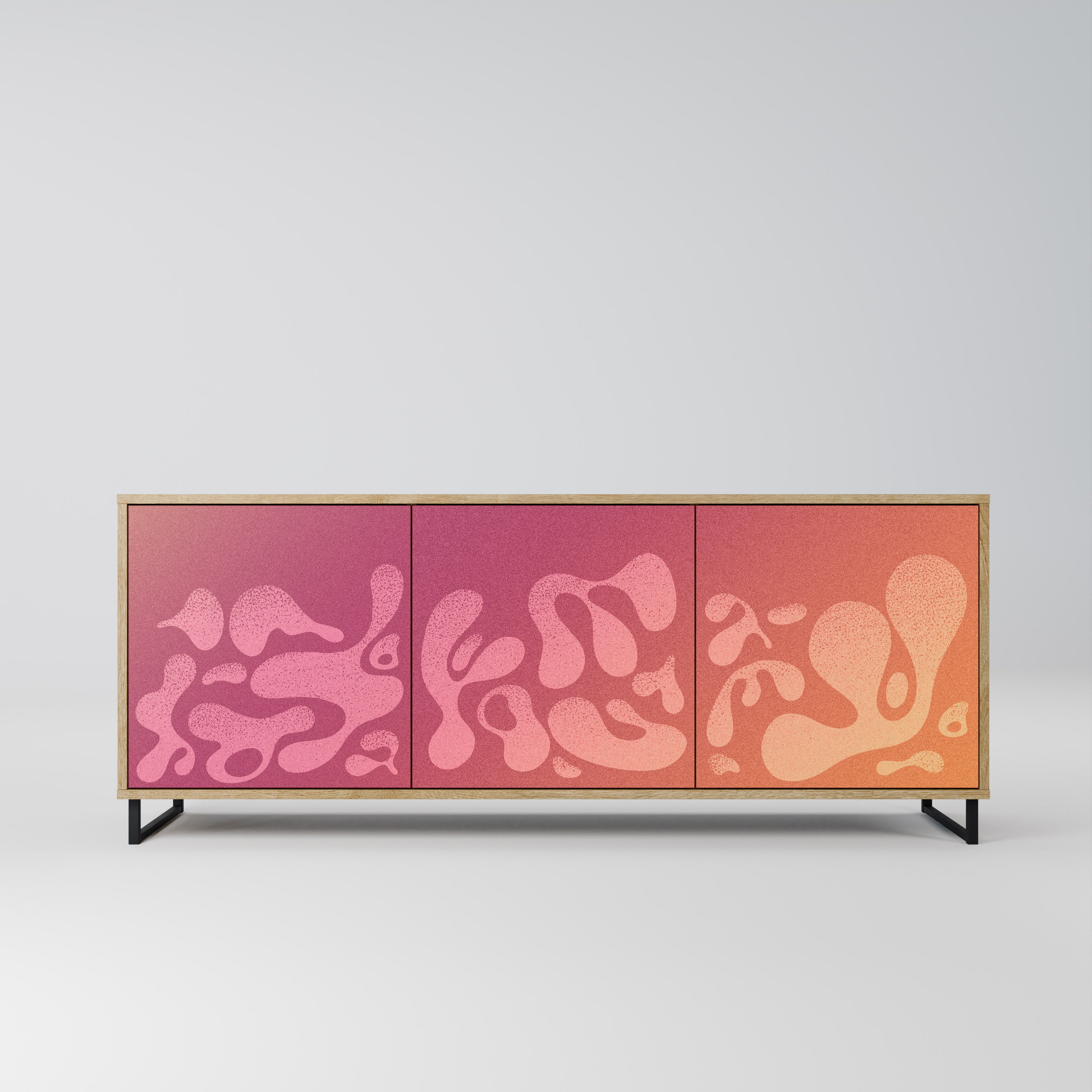 IRREGULAR PINK 3-Door Sideboard in Oak Effect