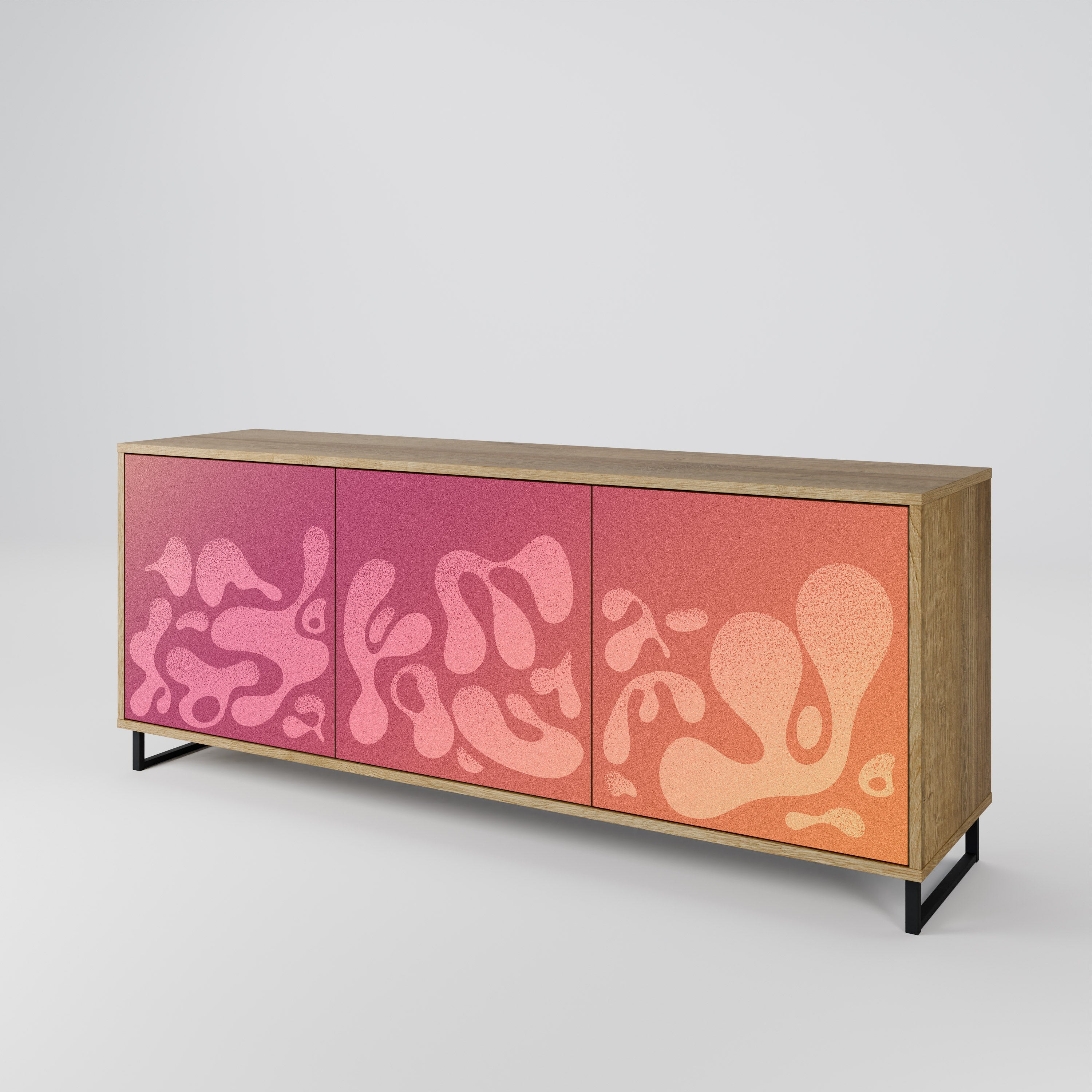 IRREGULAR PINK 3-Door Sideboard in Oak Effect