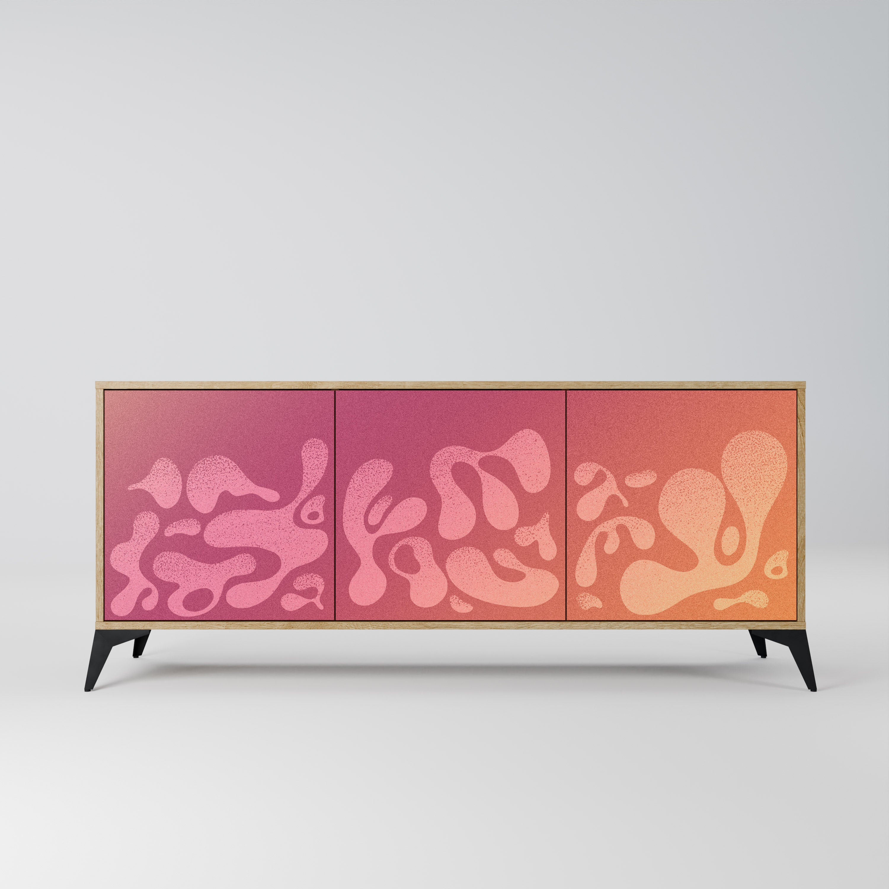 IRREGULAR PINK 3-Door Sideboard in Oak Effect