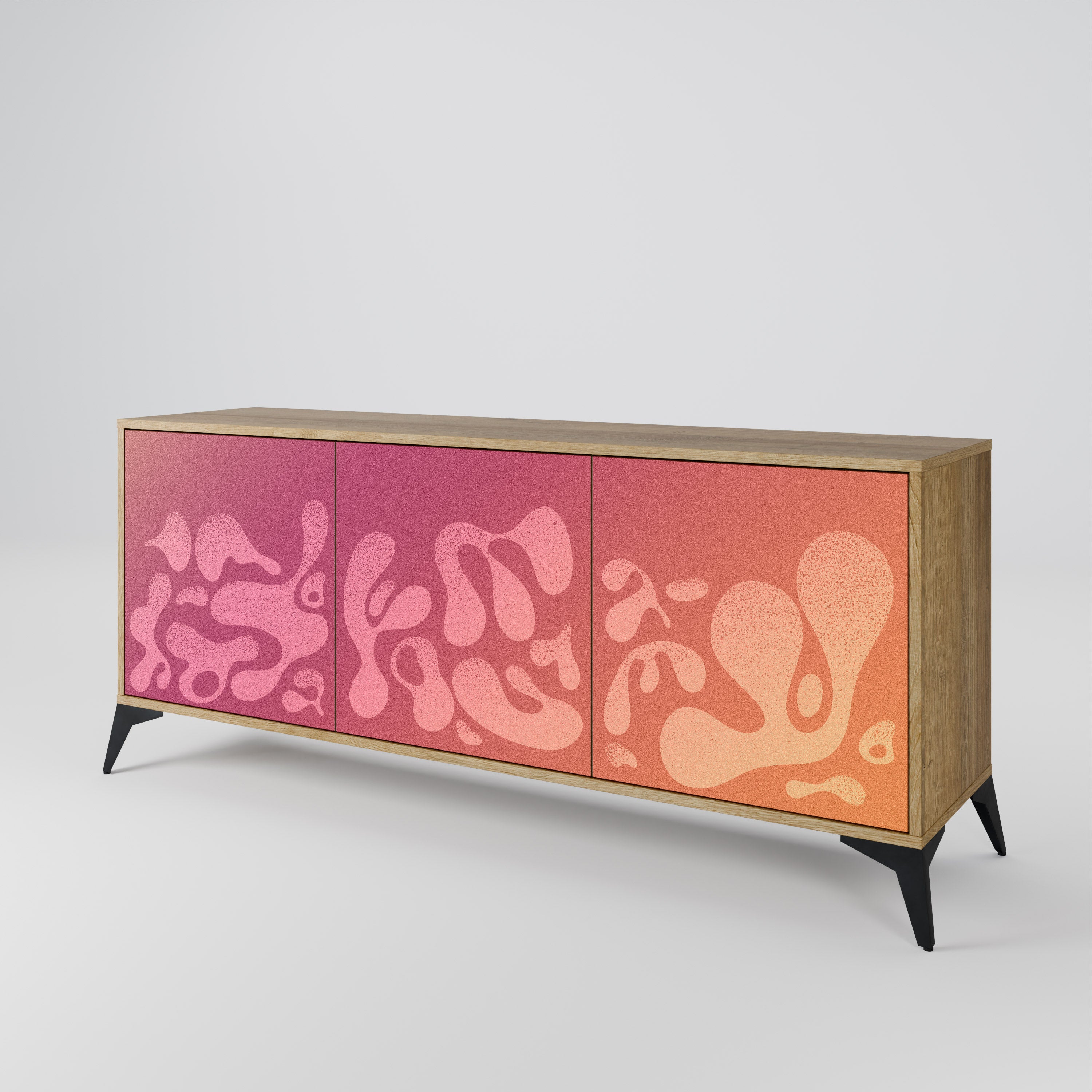 IRREGULAR PINK 3-Door Sideboard in Oak Effect