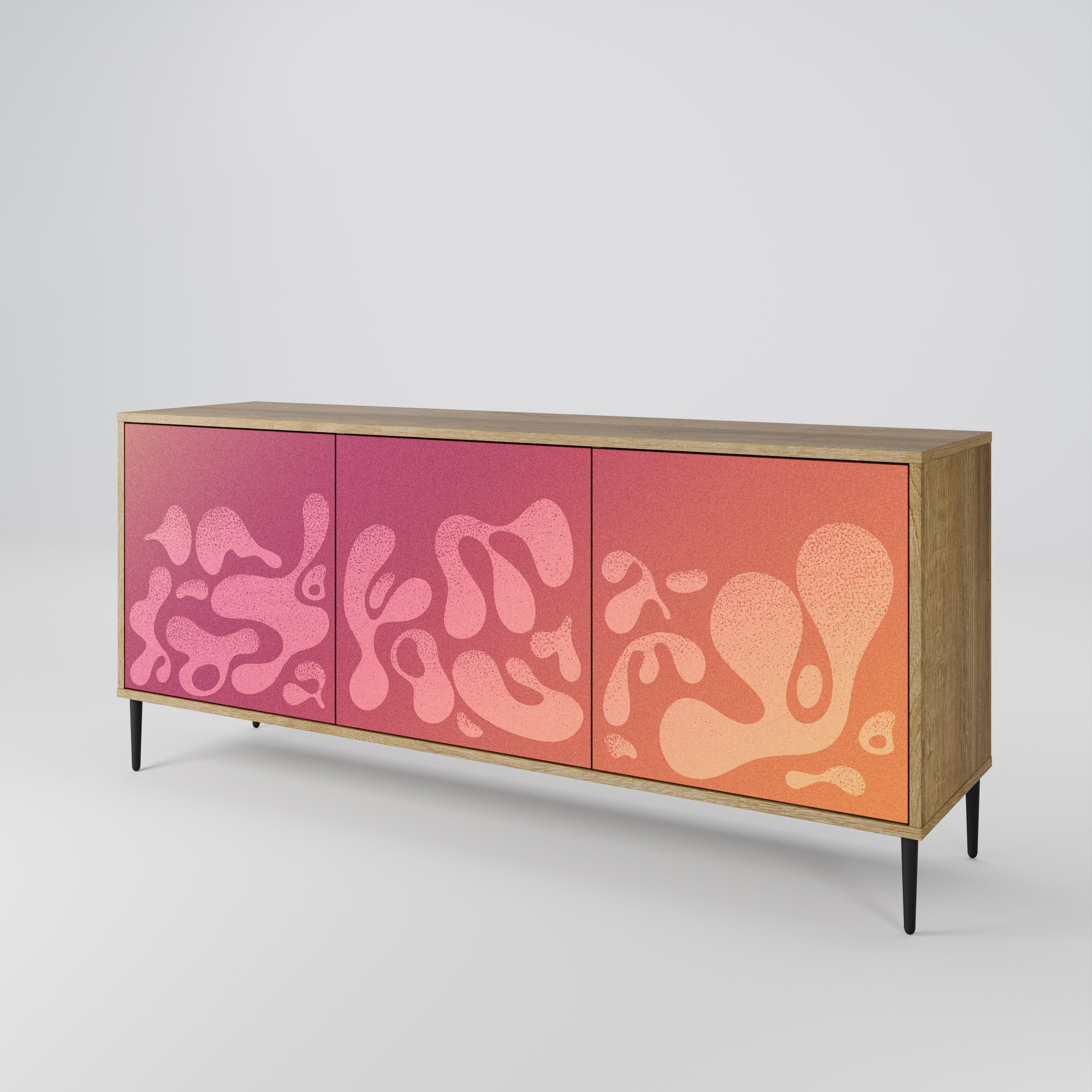 IRREGULAR PINK 3-Door Sideboard in Oak Effect