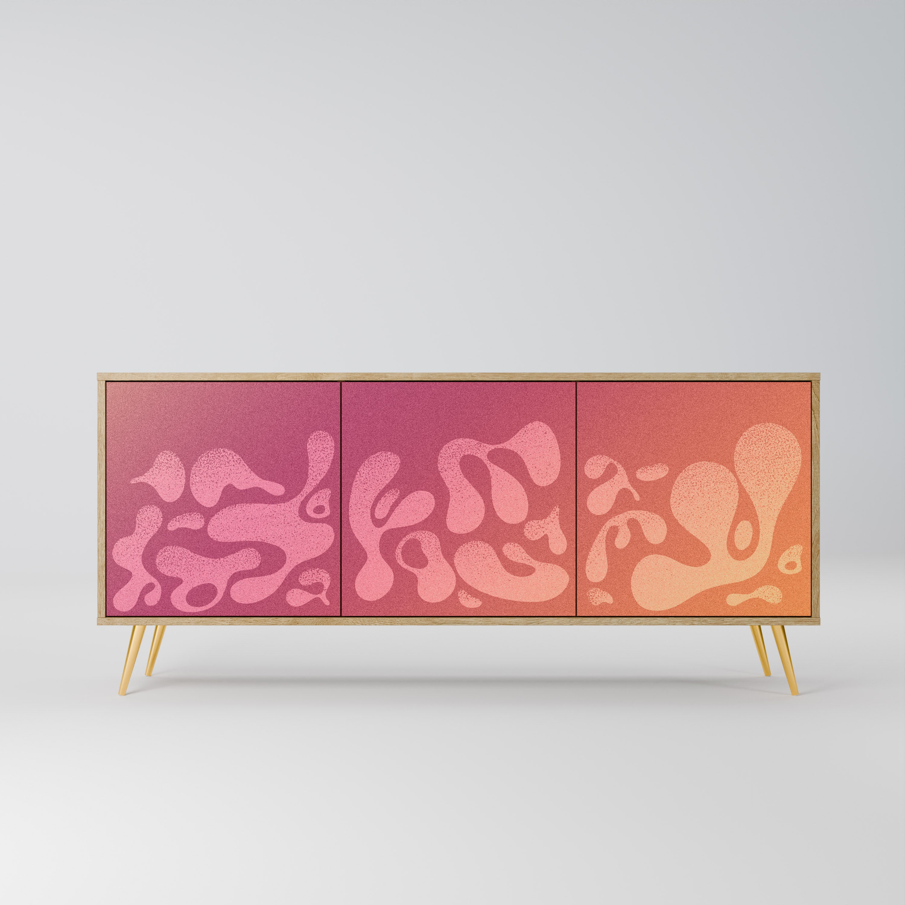 IRREGULAR PINK 3-Door Sideboard in Oak Effect