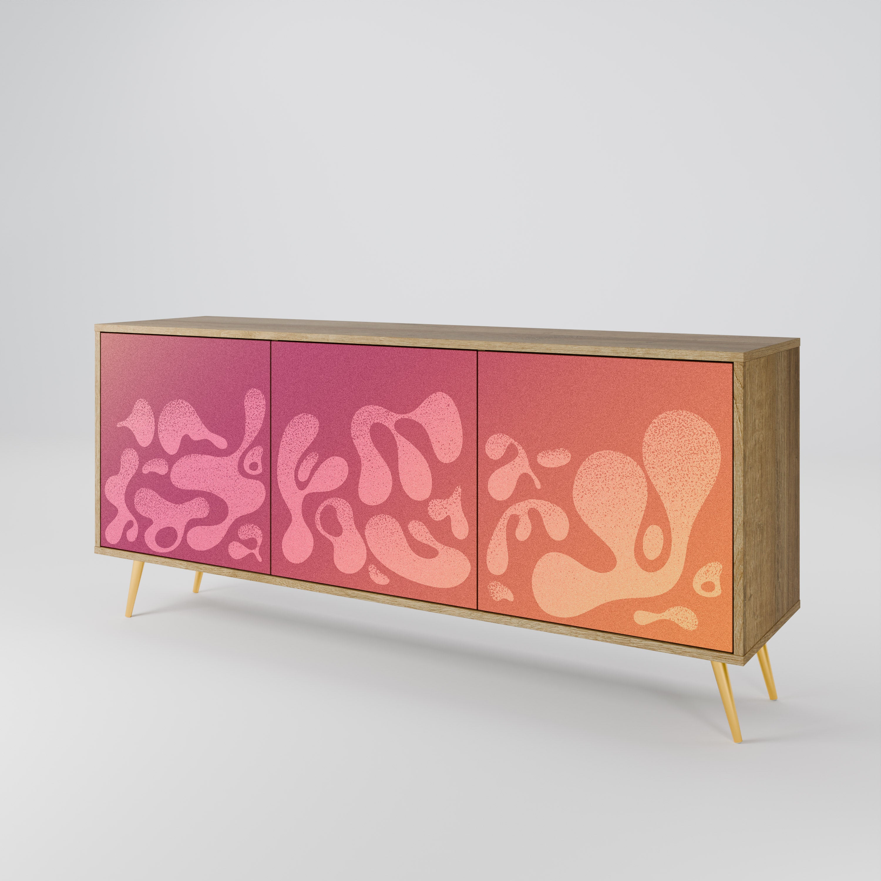 IRREGULAR PINK 3-Door Sideboard in Oak Effect