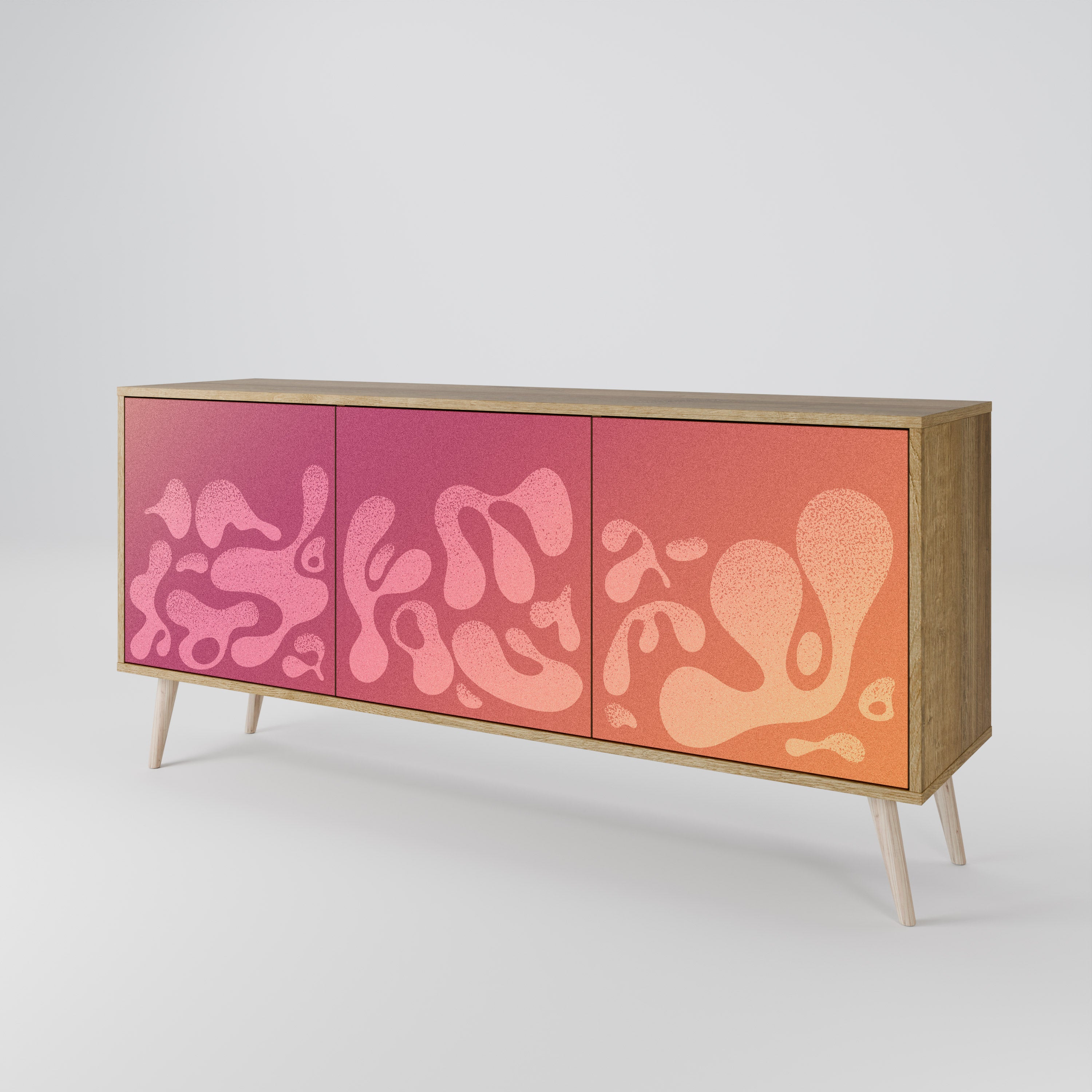 IRREGULAR PINK 3-Door Sideboard in Oak Effect