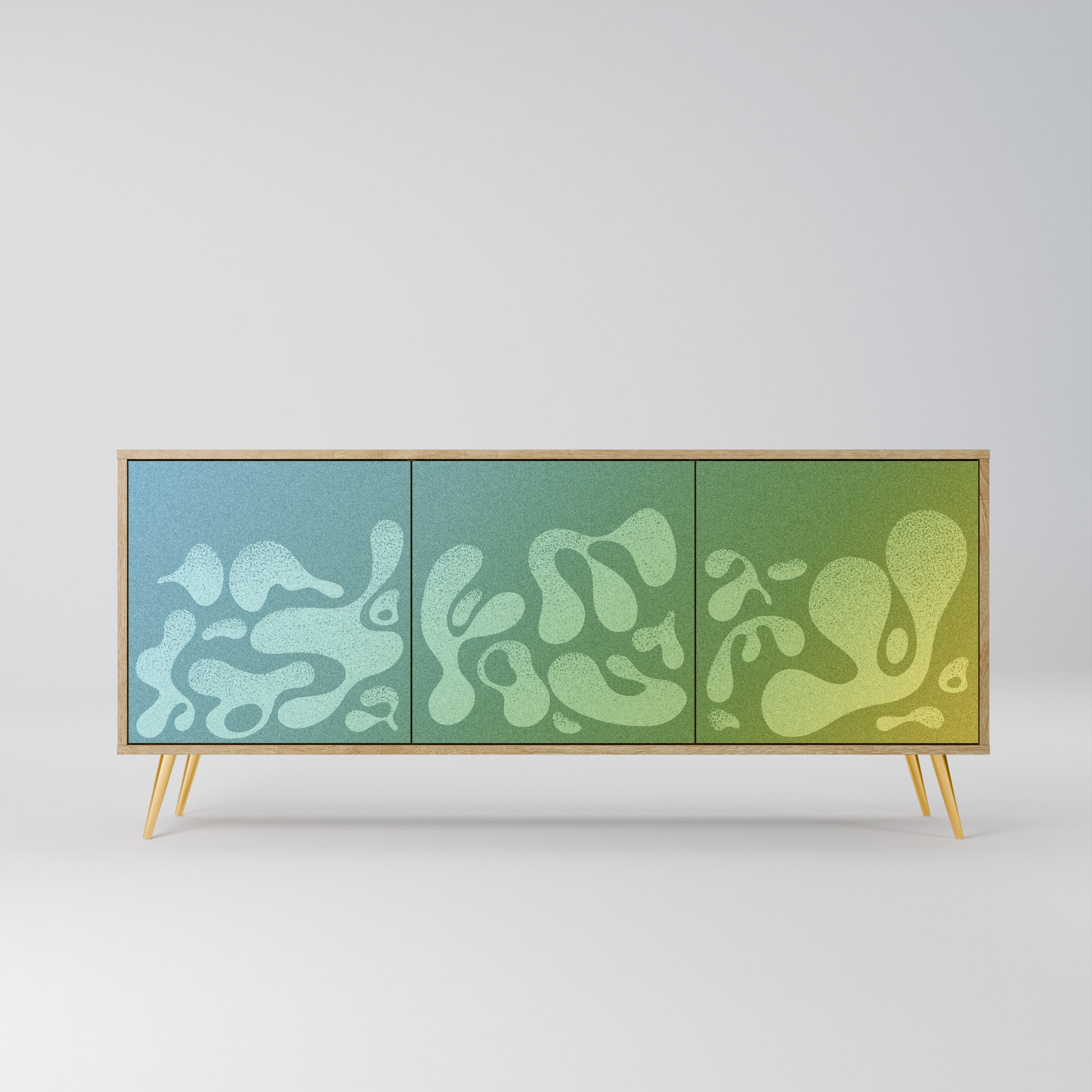 IRREGULAR BLUE 3-Door Sideboard in Oak Effect