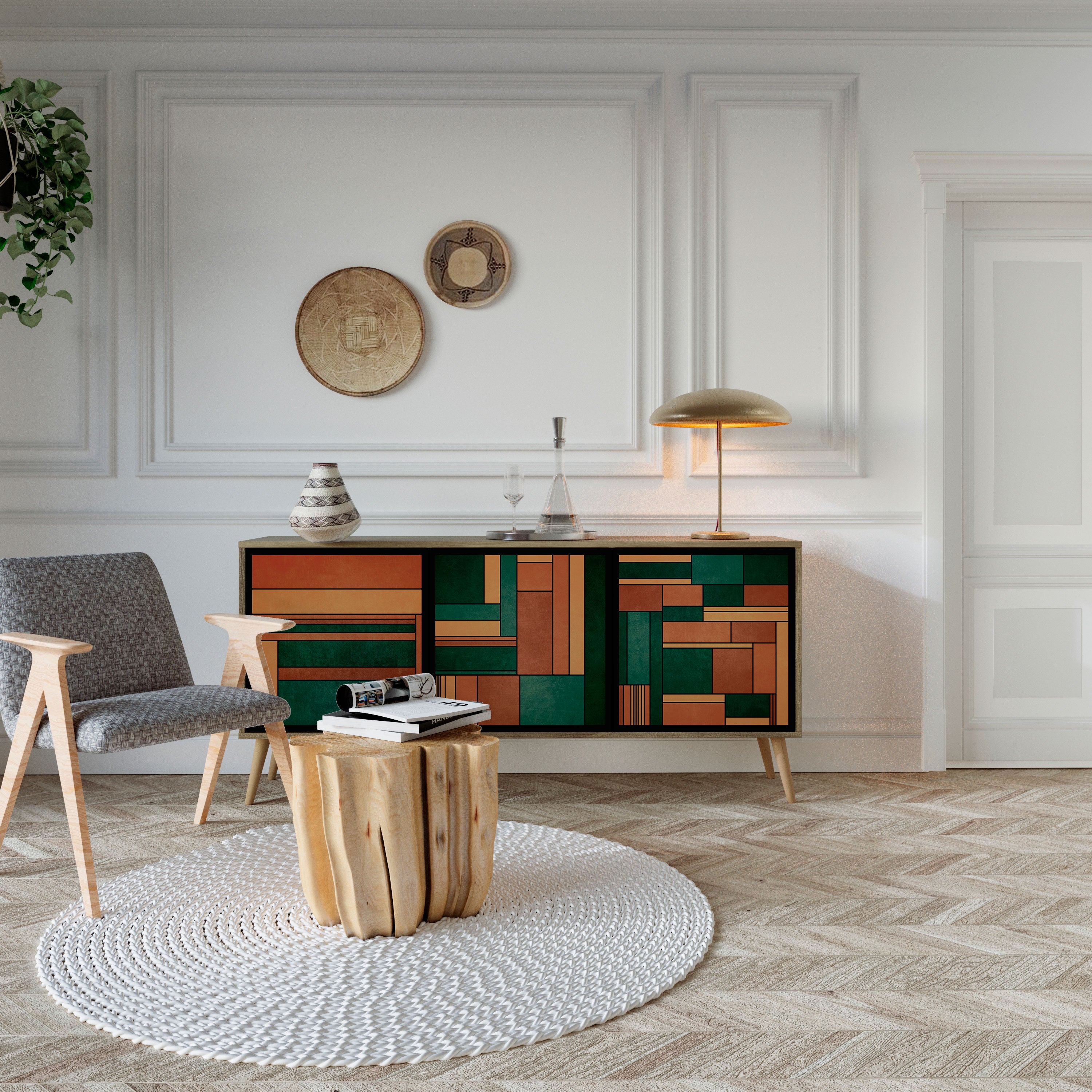 EARTHY FIGURES 3-Door Sideboard in Oak Effect