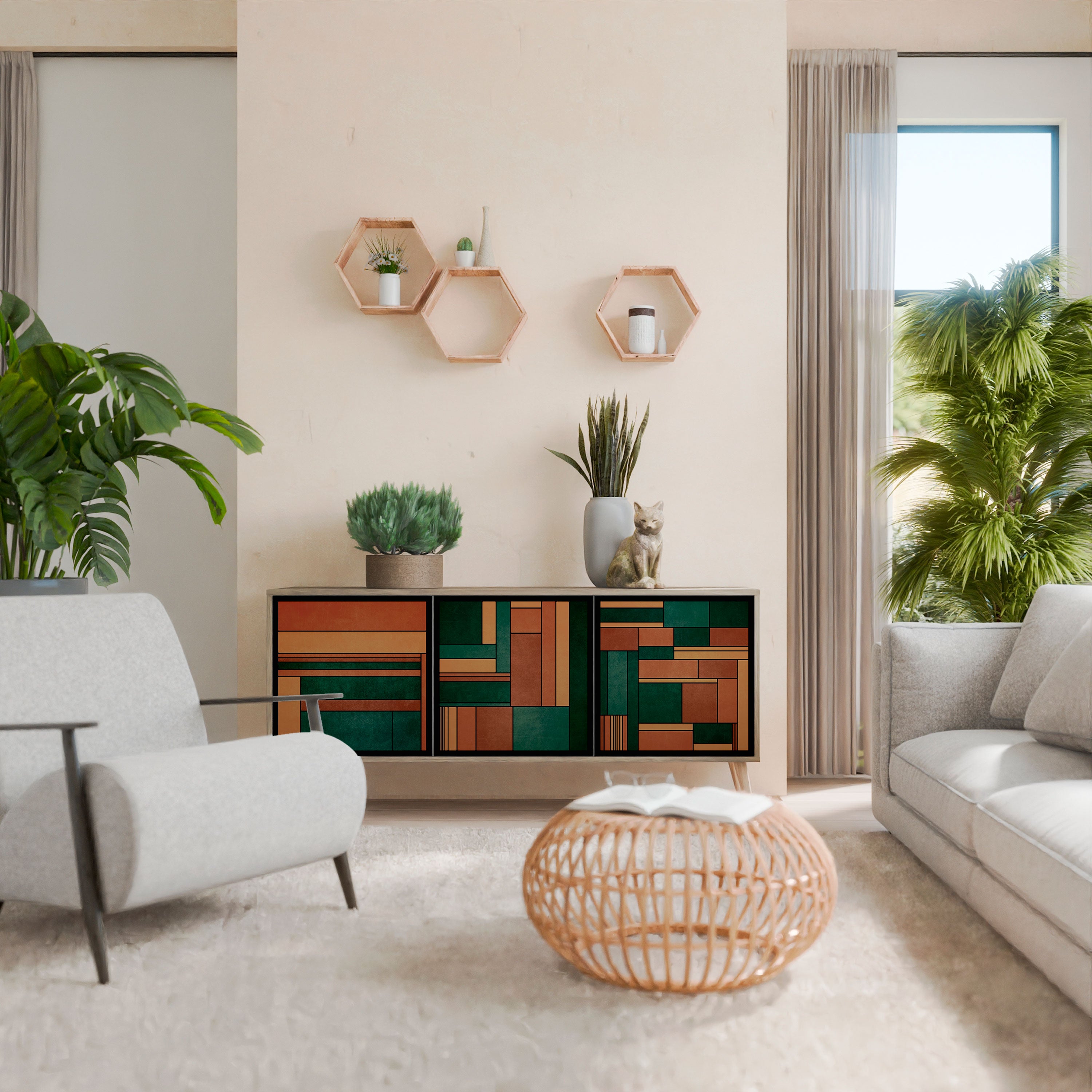 EARTHY FIGURES 3-Door Sideboard in Oak Effect