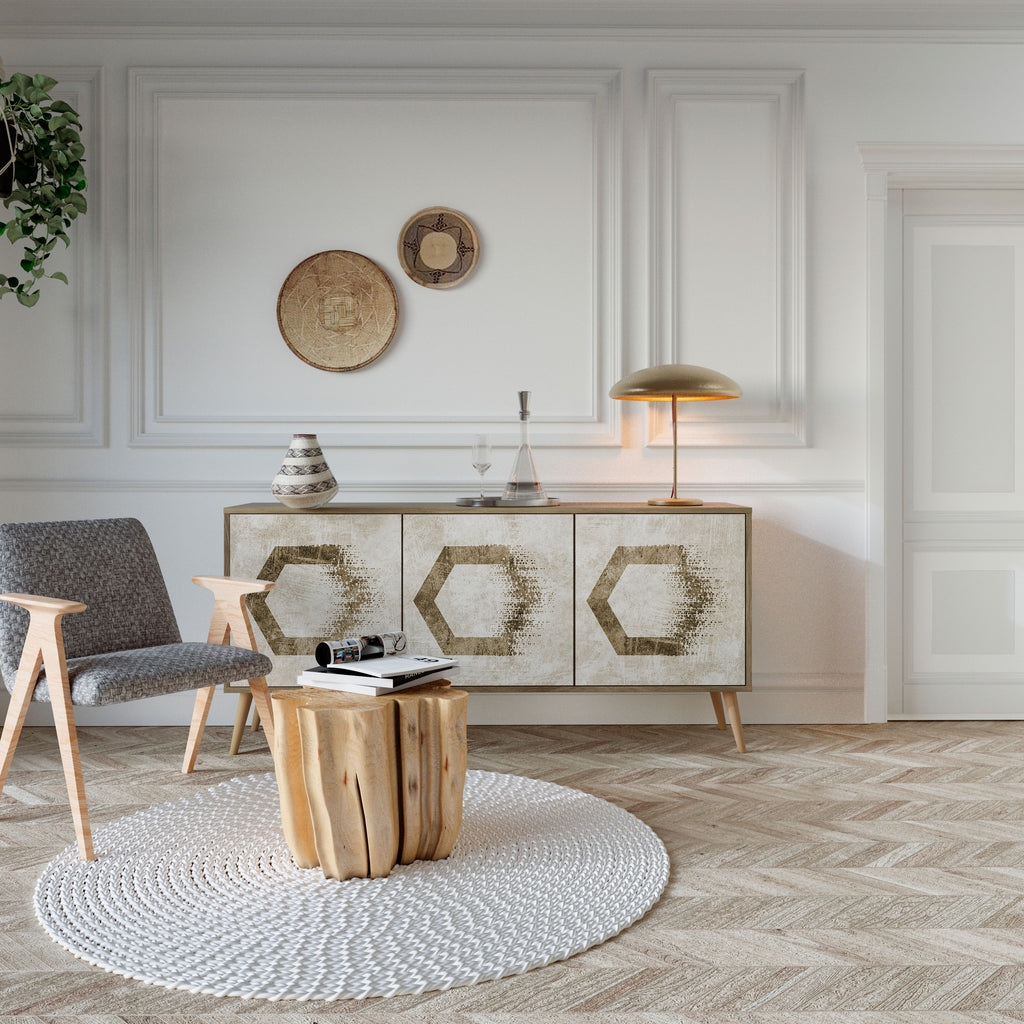 HEXAGONAL SHAPES 3-Door Sideboard in Oak Effect