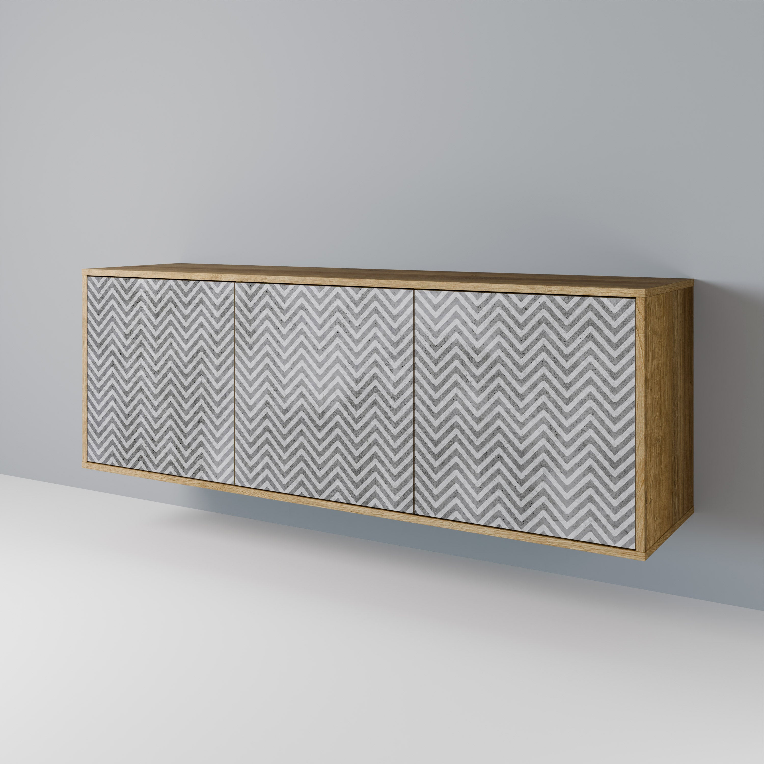 CONCRETE ZIG ZAG 3-Door Sideboard in Oak Effect