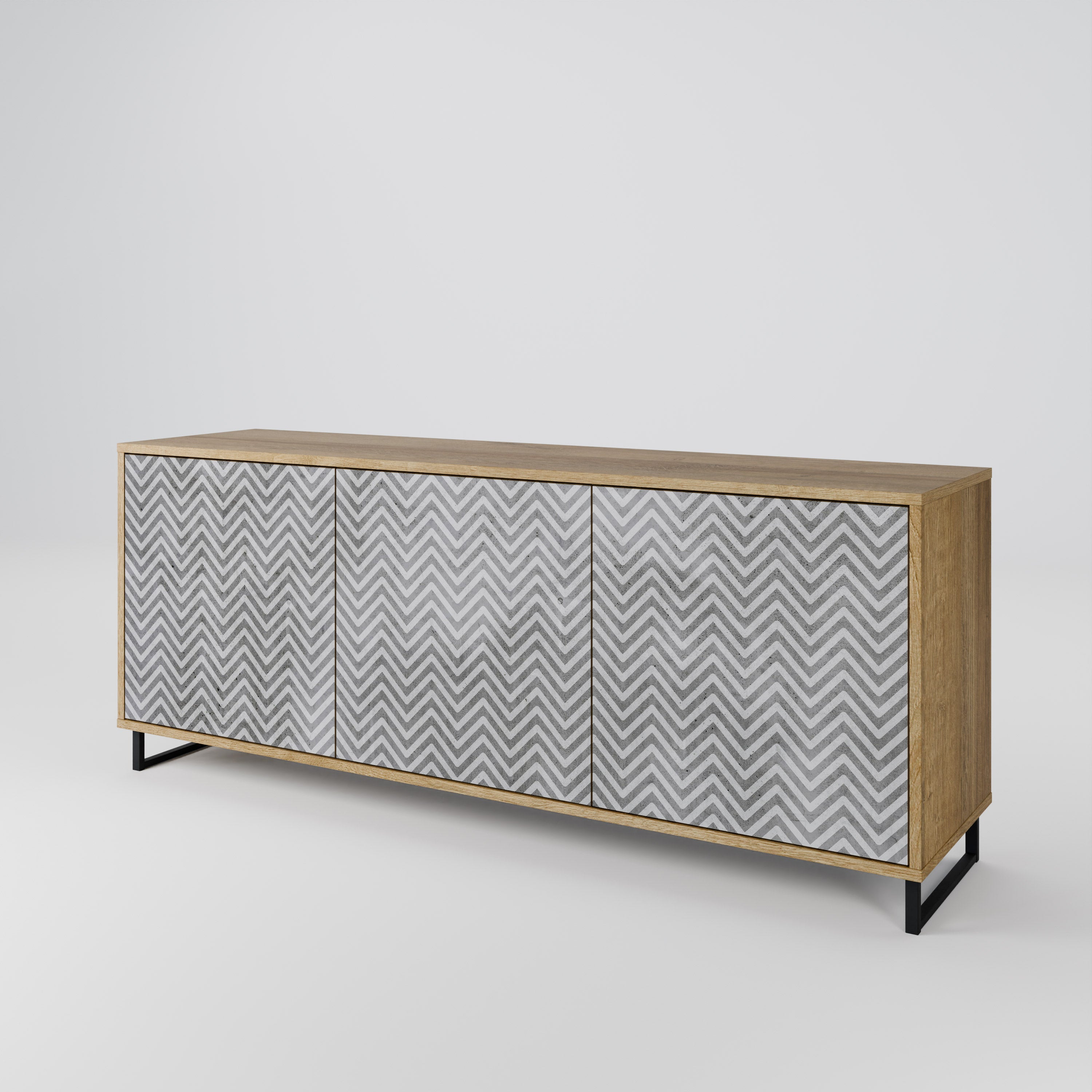 CONCRETE ZIG ZAG 3-Door Sideboard in Oak Effect