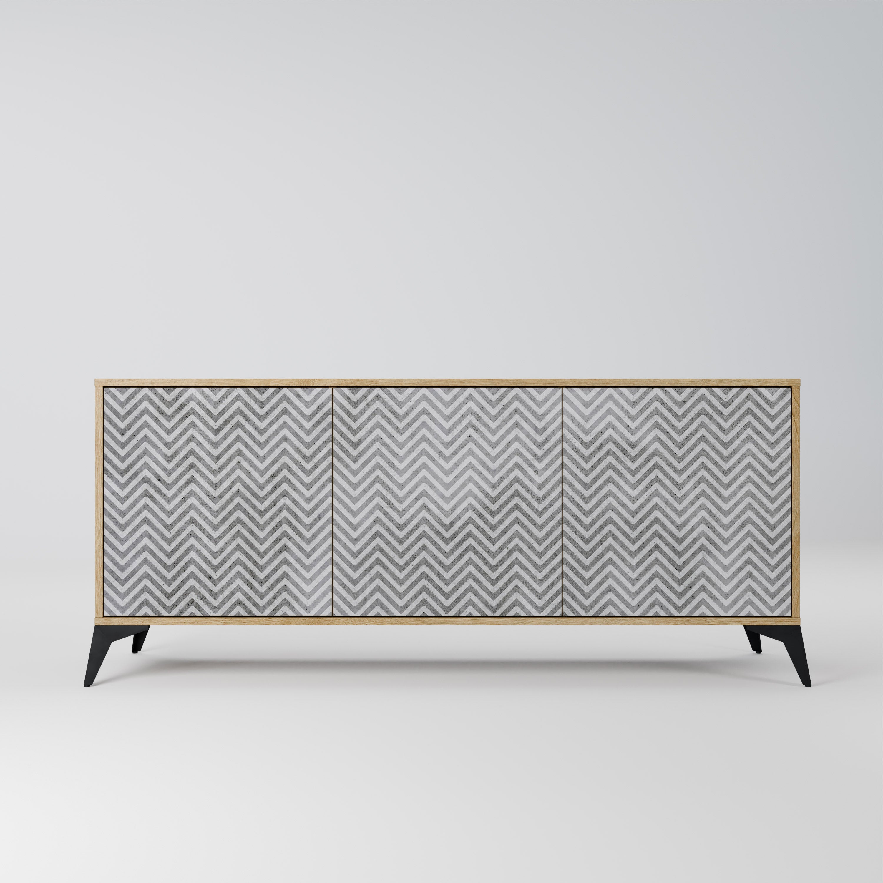 CONCRETE ZIG ZAG 3-Door Sideboard in Oak Effect