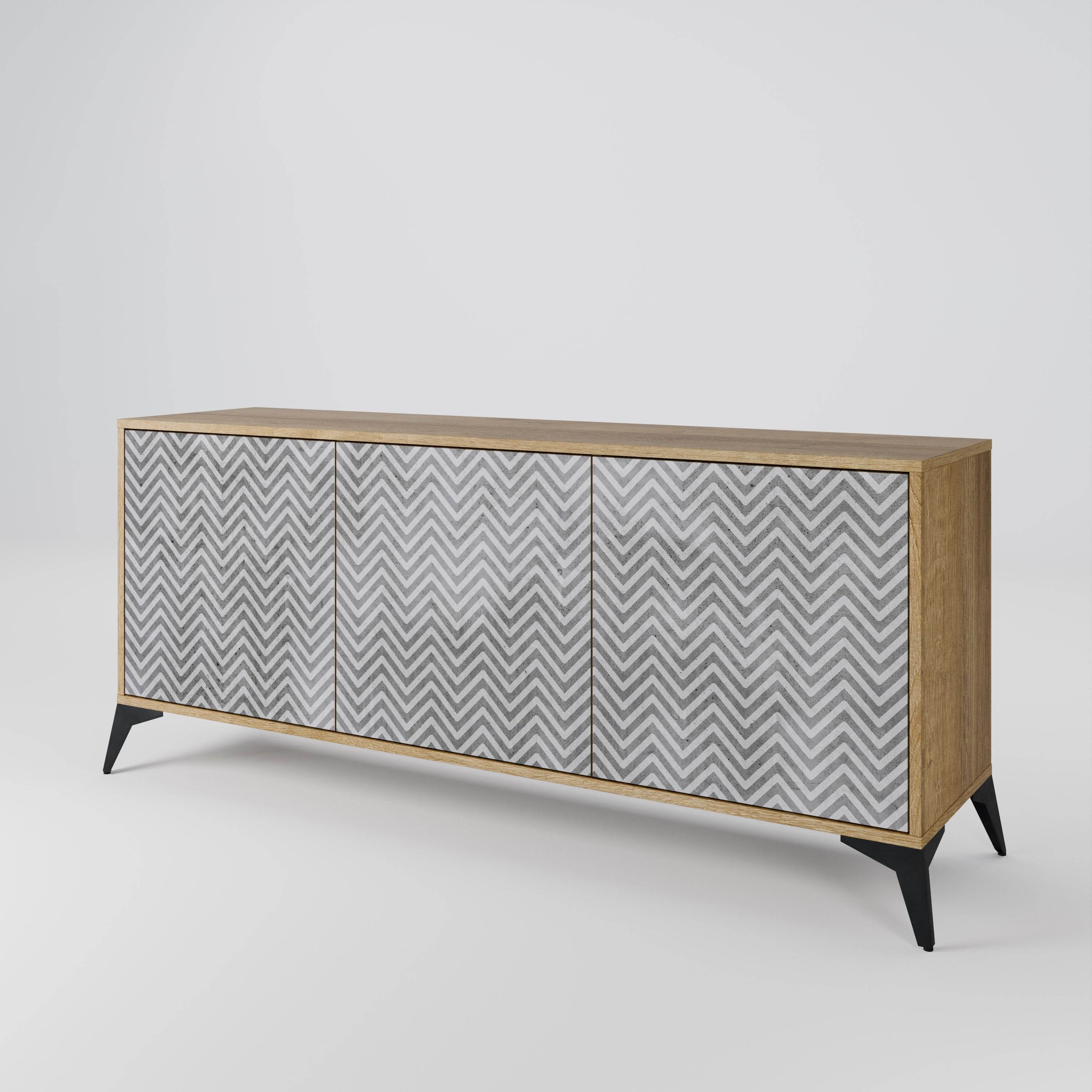 CONCRETE ZIG ZAG 3-Door Sideboard in Oak Effect