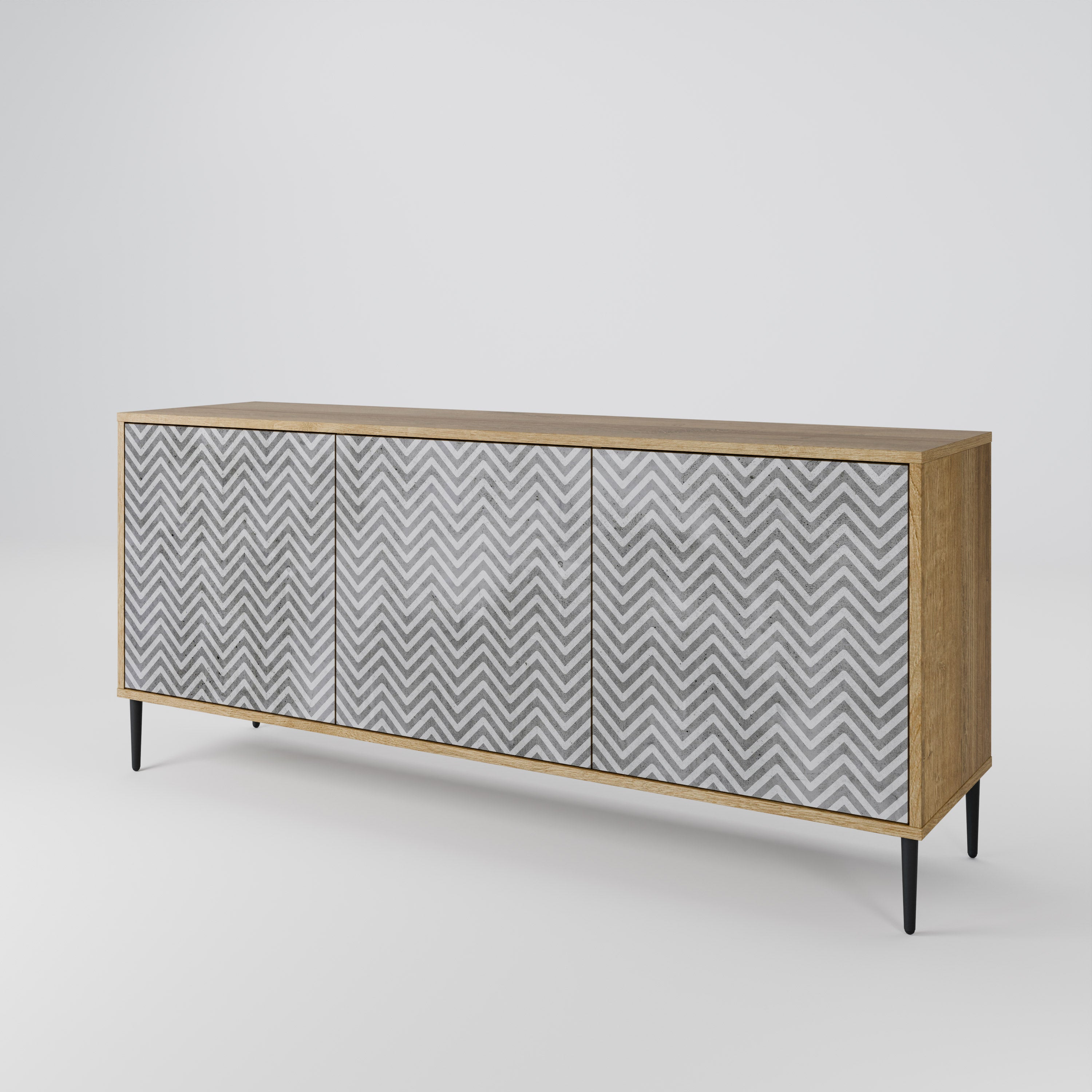 CONCRETE ZIG ZAG 3-Door Sideboard in Oak Effect