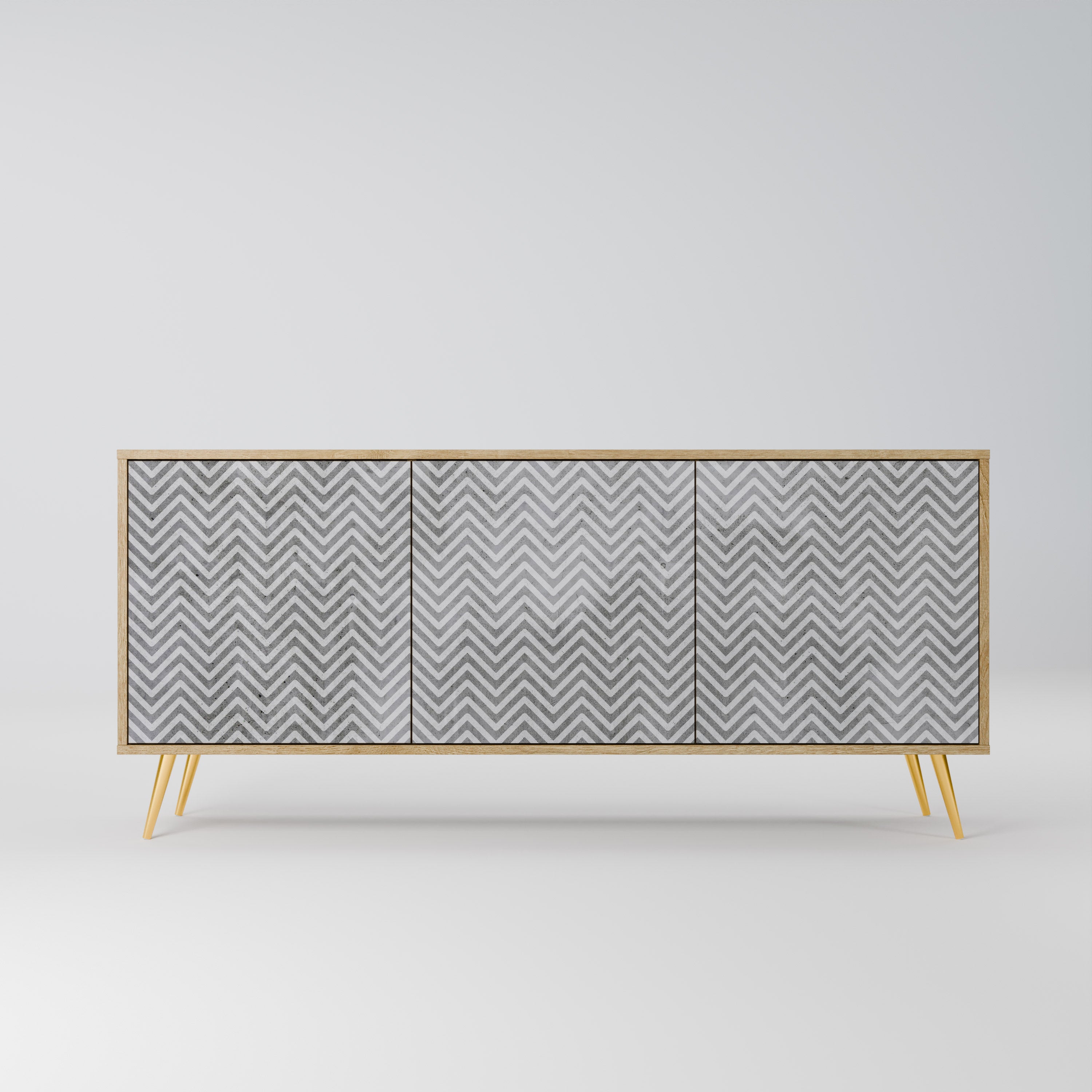 CONCRETE ZIG ZAG 3-Door Sideboard in Oak Effect