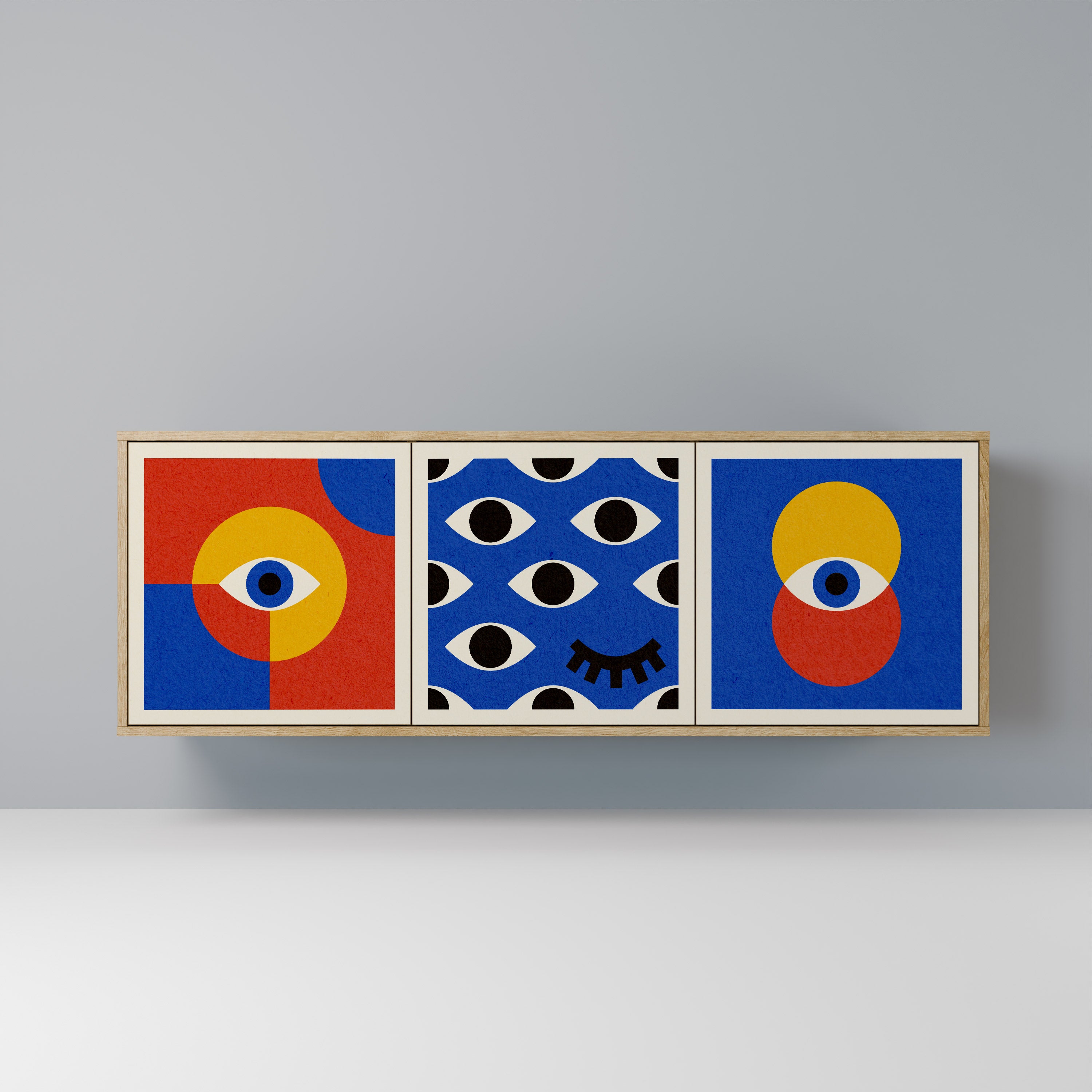 GEOMETRIC EYES 3-Door Sideboard in Oak Effect